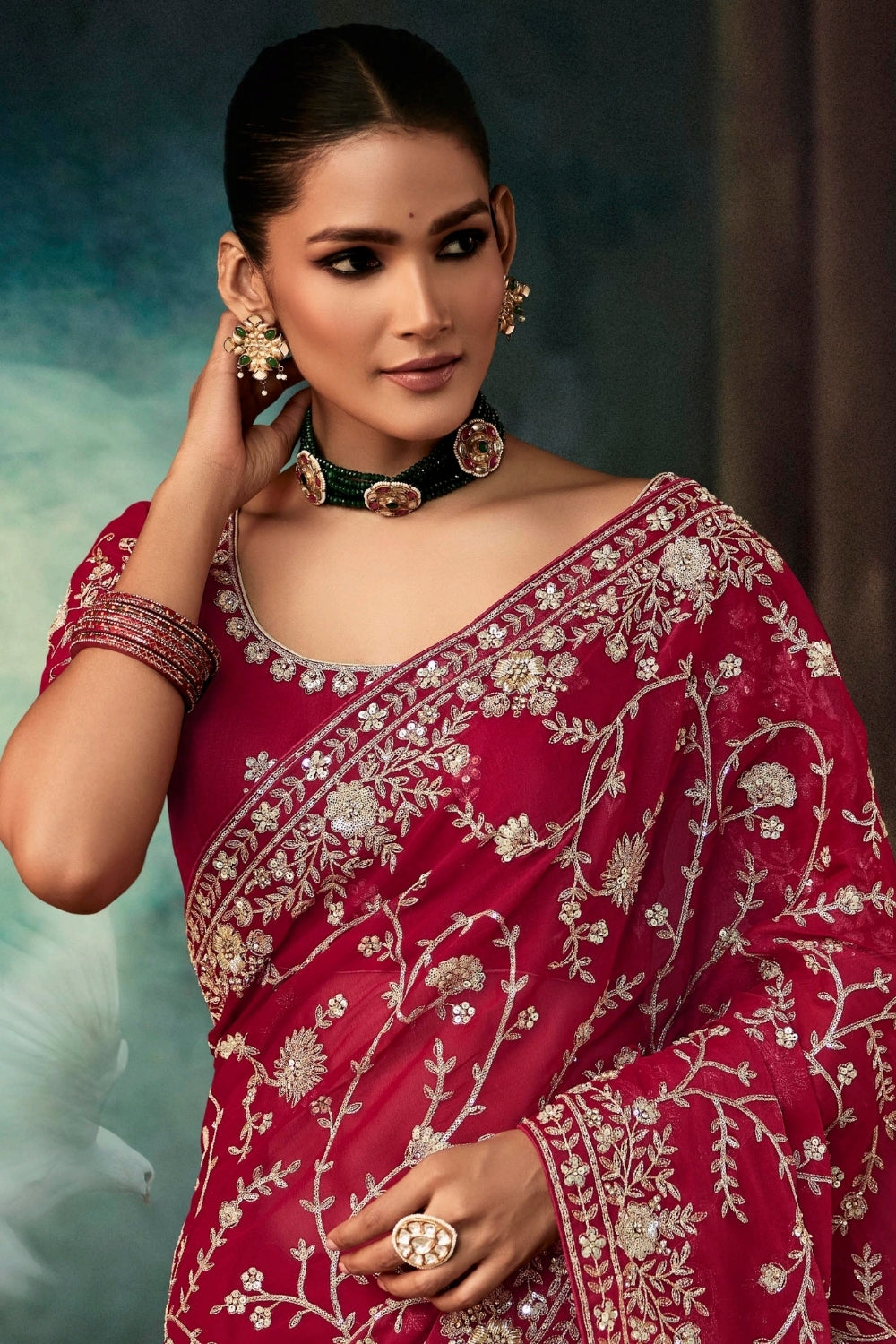 Pink Organza Tissue Saree with Embroidery and Sequins Work