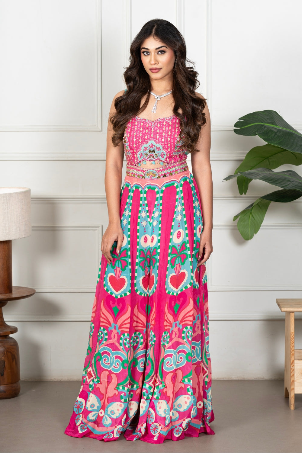 Pink Raw Silk Indo Western with Cutdana and Applique Work