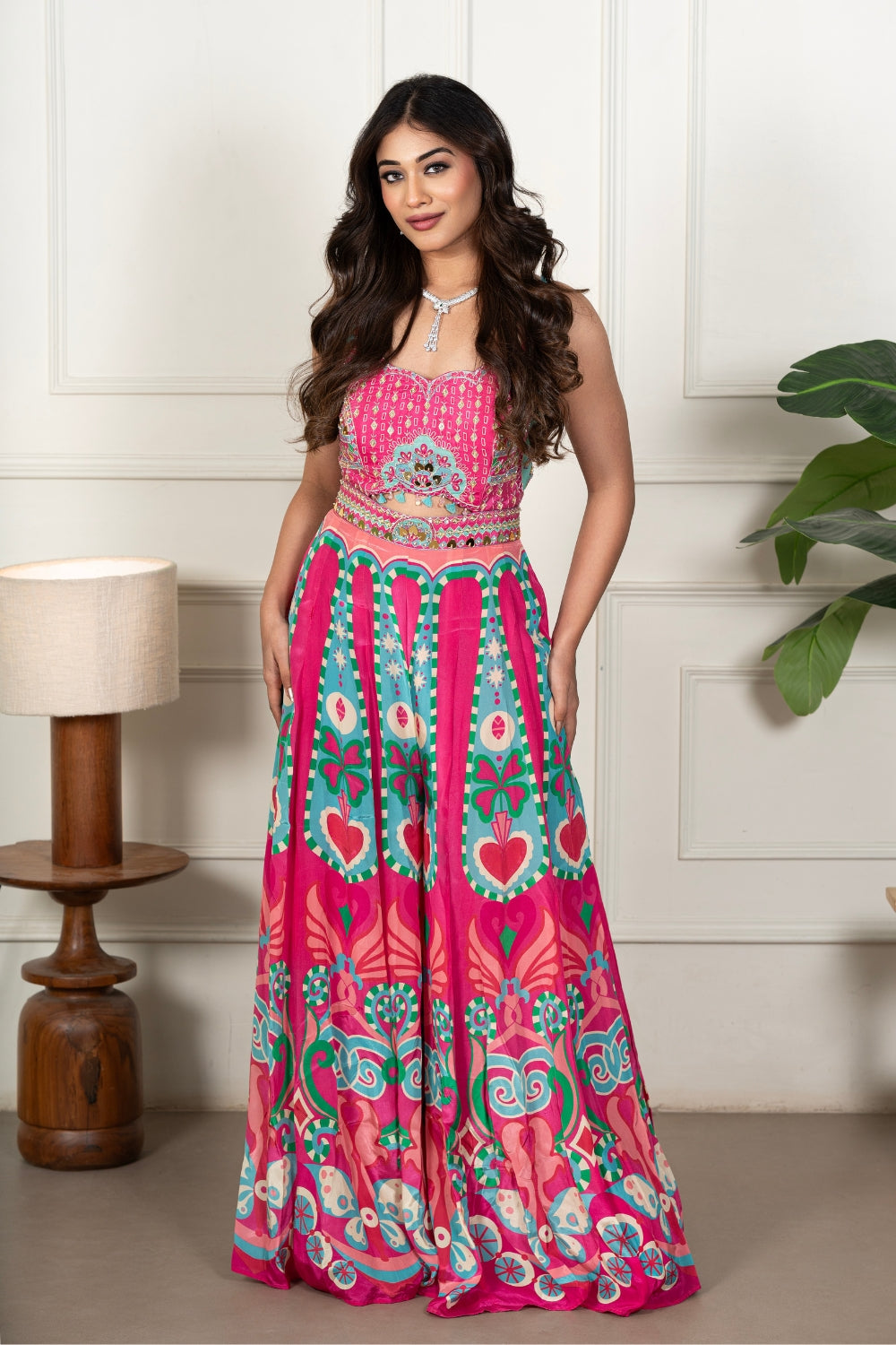 Pink Raw Silk Indo Western with Cutdana and Applique Work