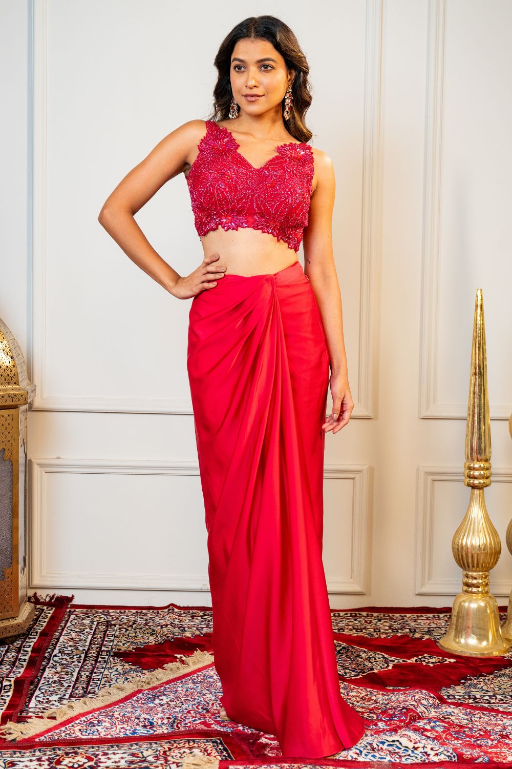 Pink Silk Indo Western with Cutdana and Moti Work