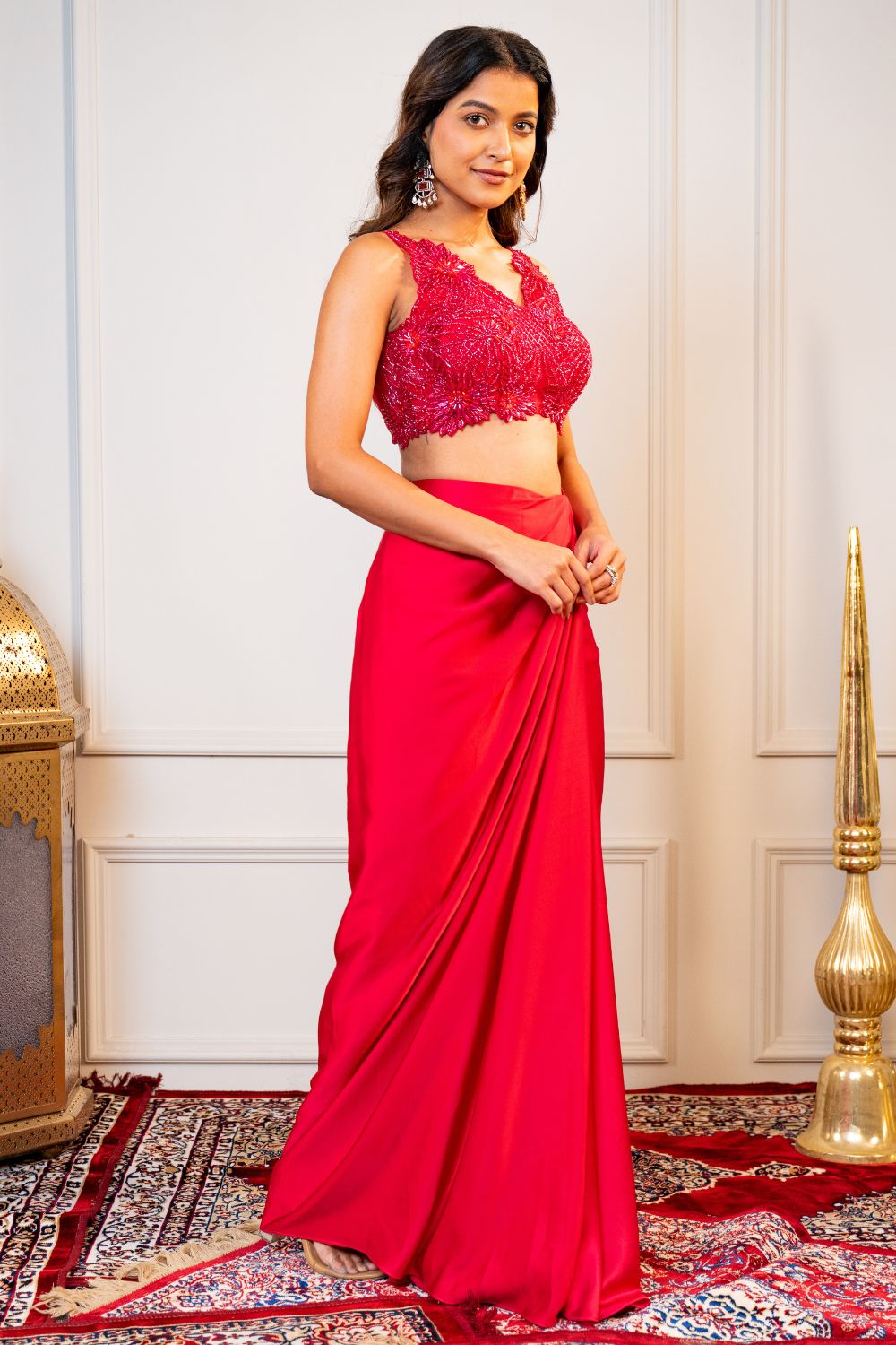 Pink Silk Indo Western with Cutdana and Moti Work