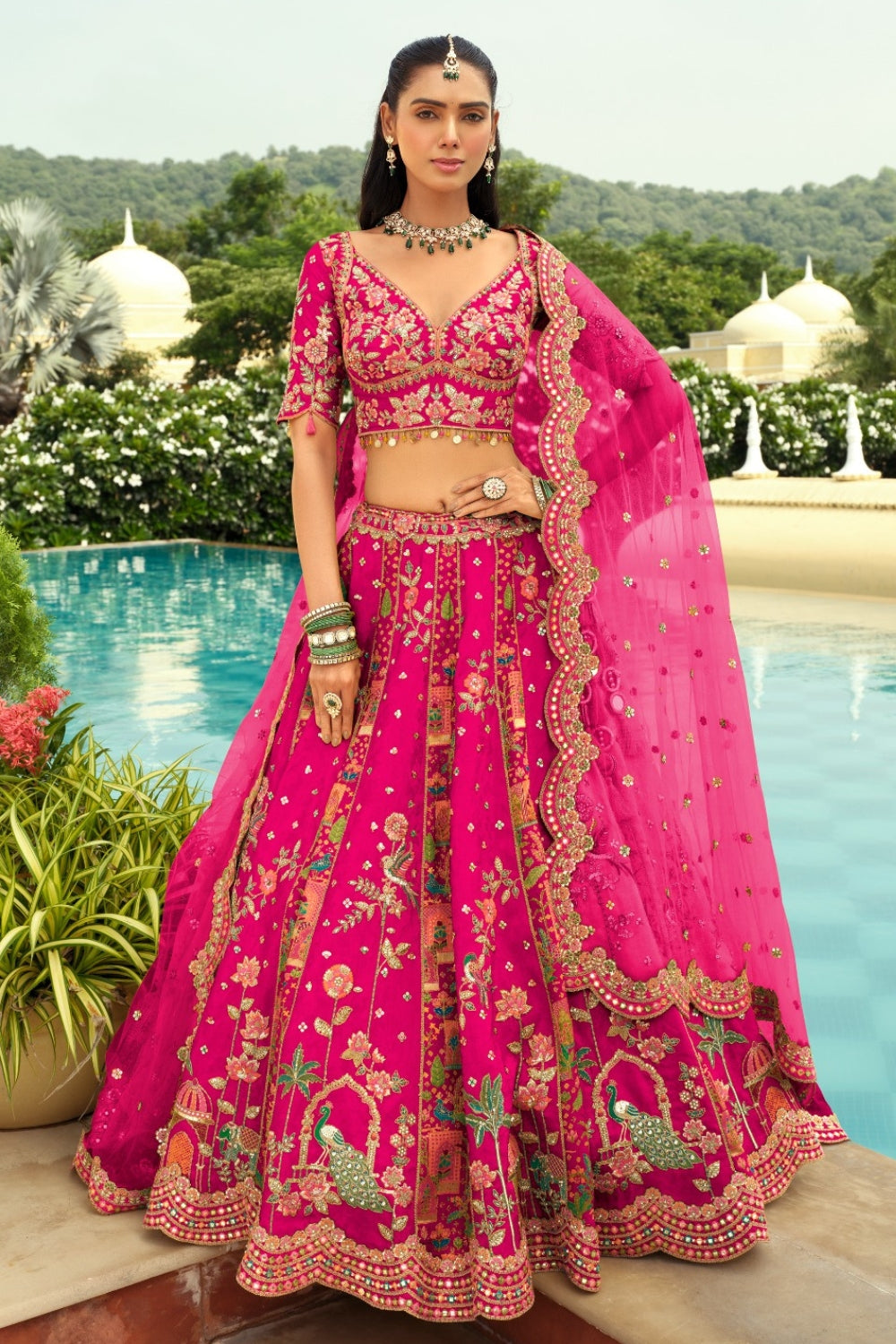 Pink Silk Lehenga with Resham Embroidery and Cutdana Work