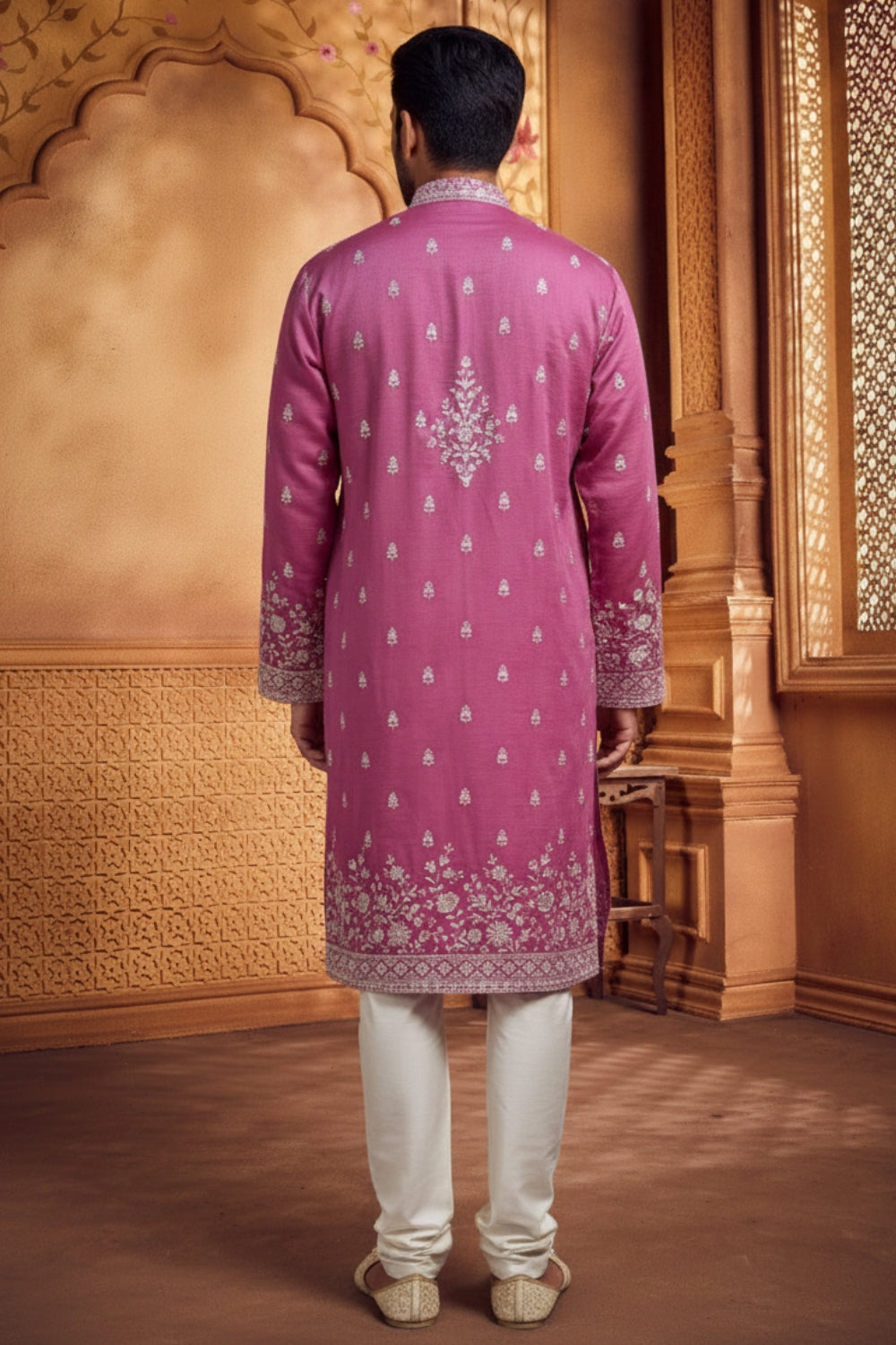 Pink Tissue Kurta Set with Embroidered Work
