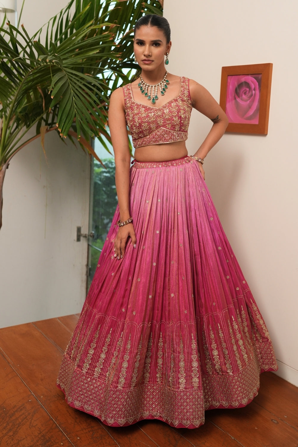 Pink Tissue Lehenga Set with Zardosi and Cutdana Work