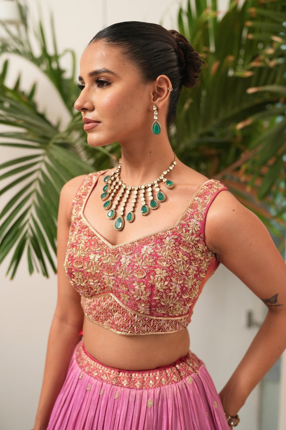 Pink Tissue Lehenga Set with Zardosi and Cutdana Work