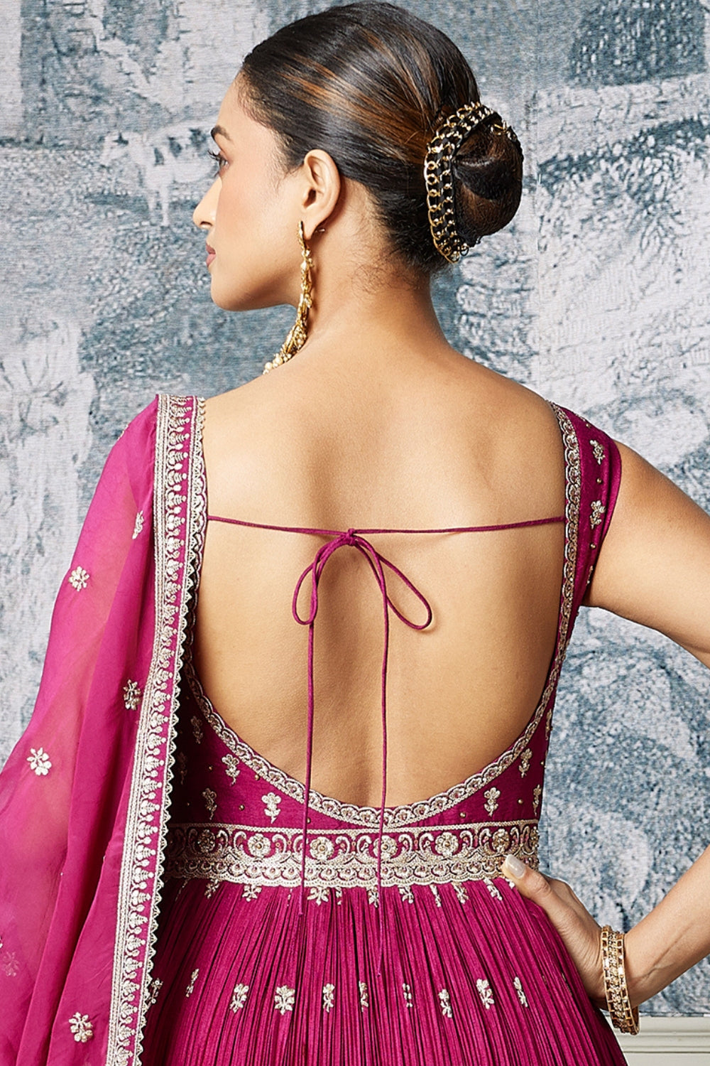 Pink Chinon Anarkali Set with Embroidery and Sequins