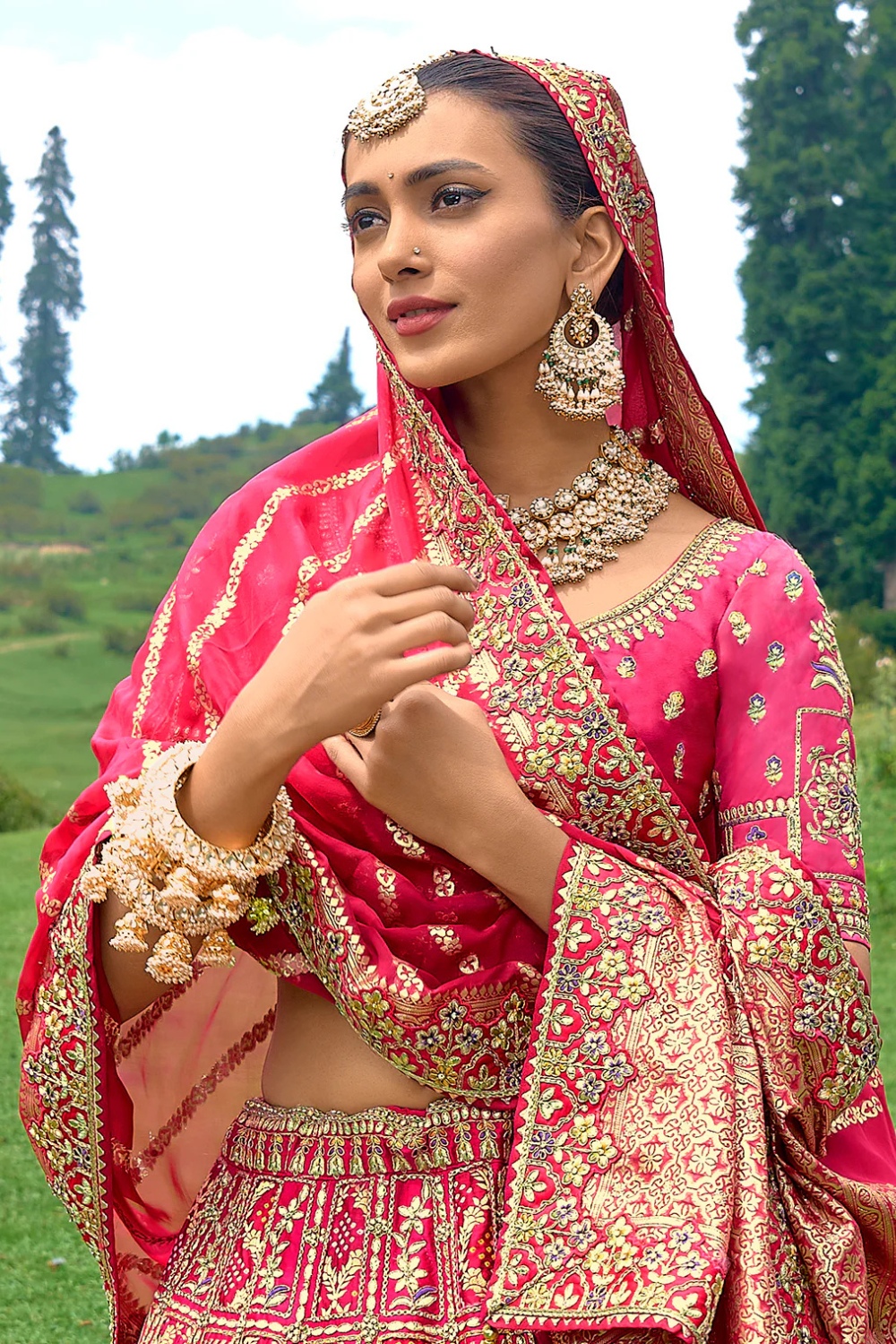 Pink Weave Silk Traditional Lehenga with Gota and Embroidery Work