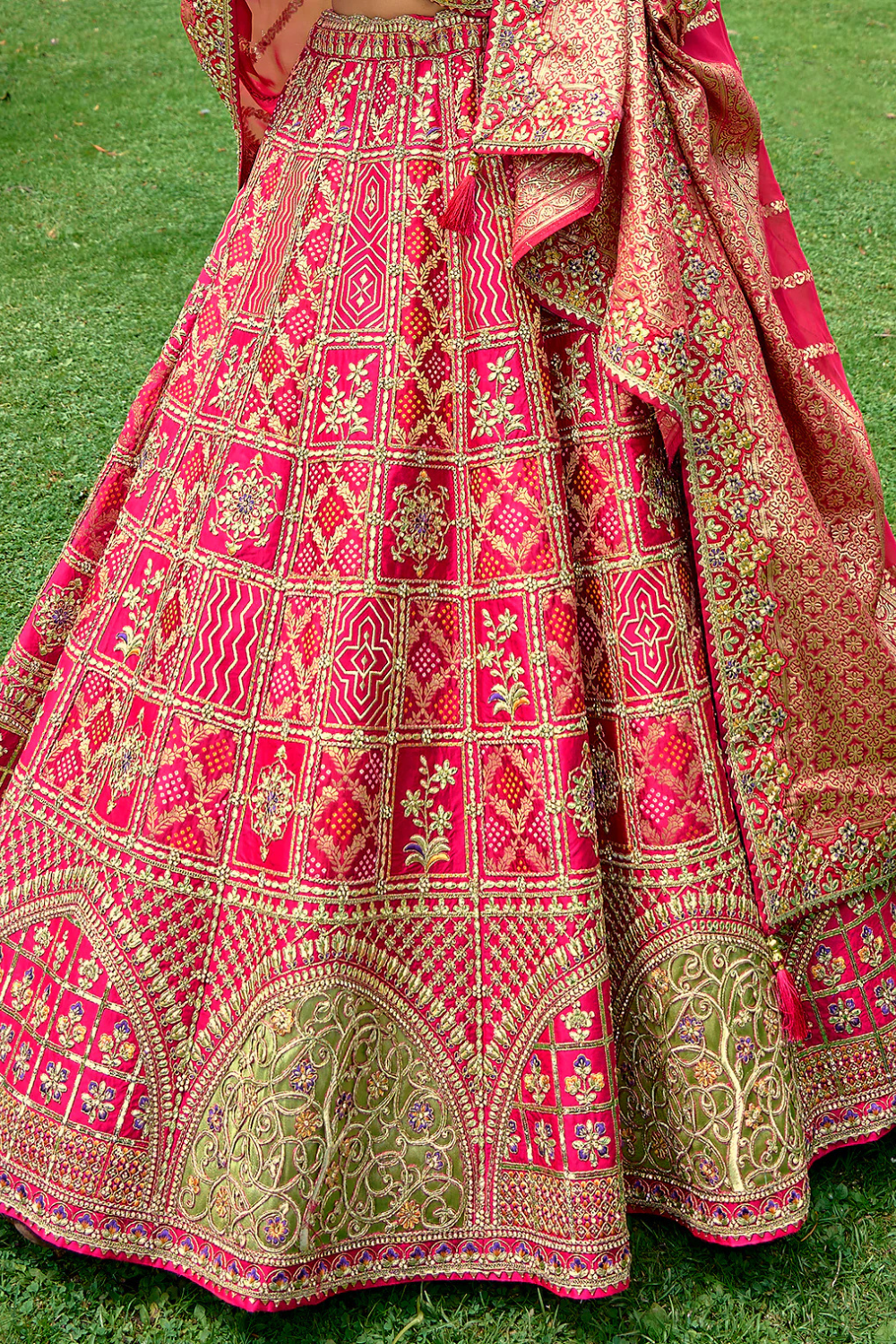 Pink Weave Silk Traditional Lehenga with Gota and Embroidery Work