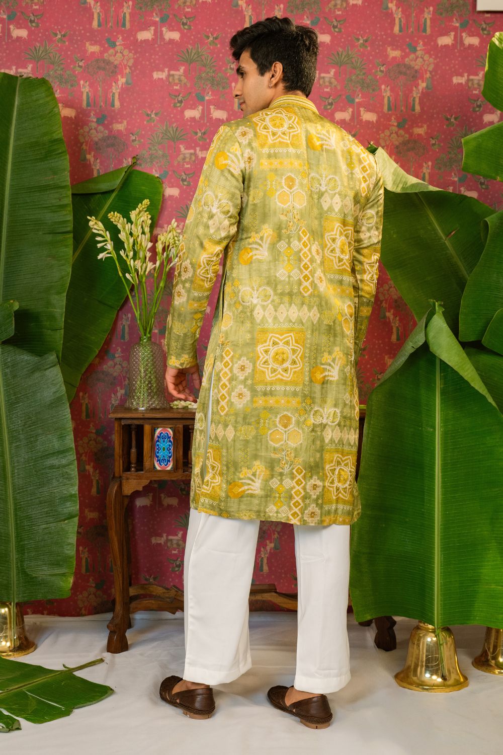Pista Green Silk Kurta Set with Sequins and Pearl Work