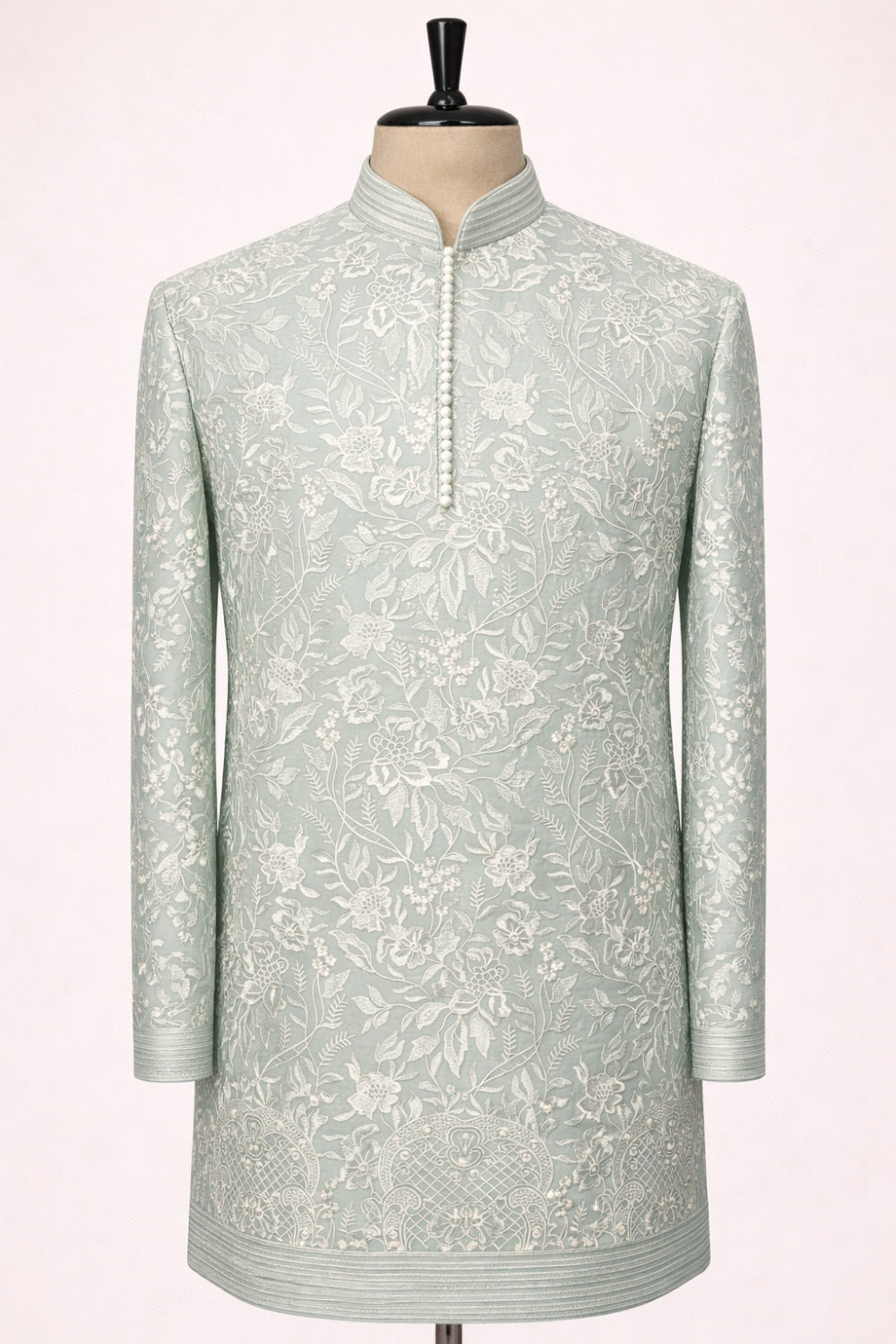 Pista Green Silk Indo Western with Embroidery and Sequins Work