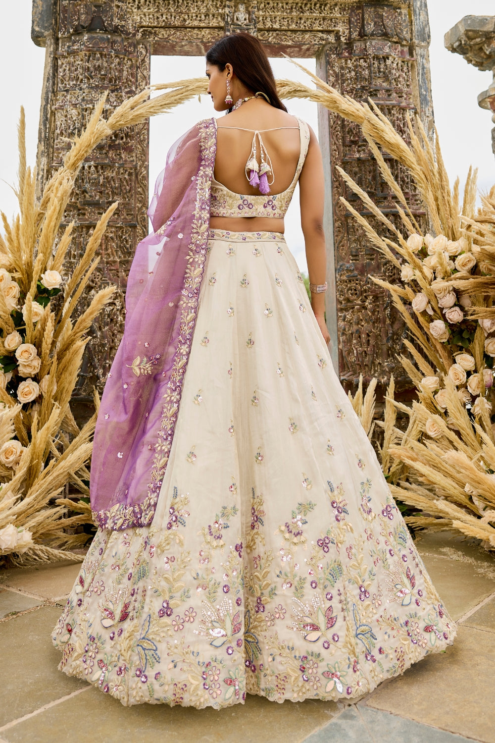 Purple Tissue Lehenga Choli with Resham Embroidery and Sequins Work