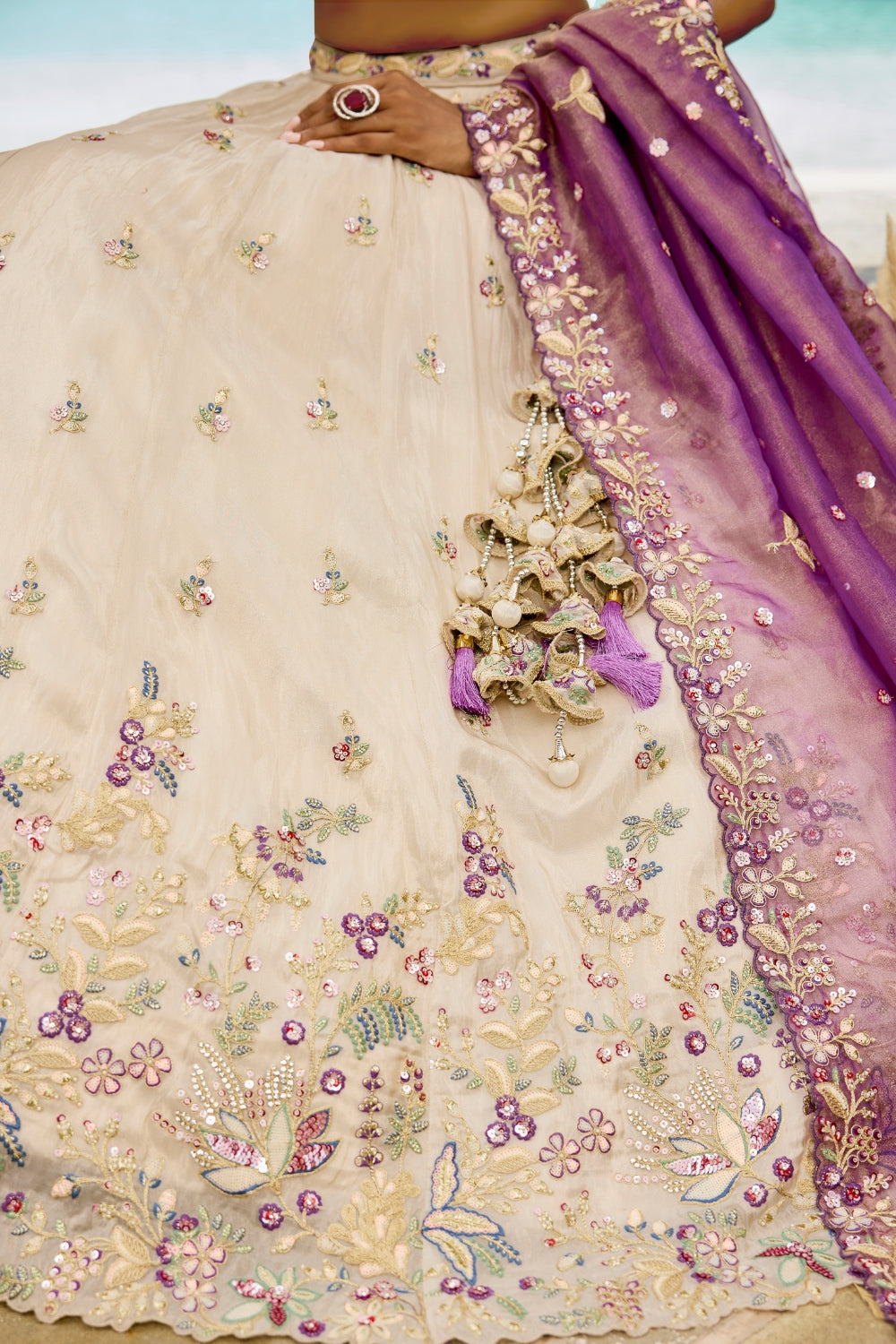 Purple Tissue Lehenga Choli with Resham Embroidery and Sequins Work
