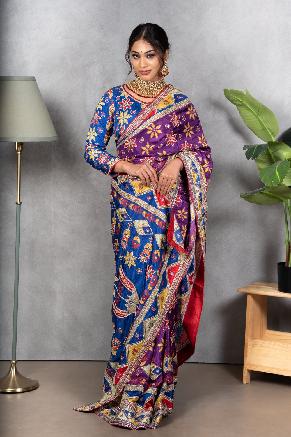 Purple Crepe Silk Saree with Gota Patti and Sequins Work