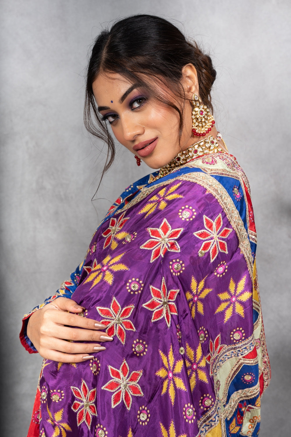 Purple Crepe Silk Saree with Gota Patti and Sequins Work