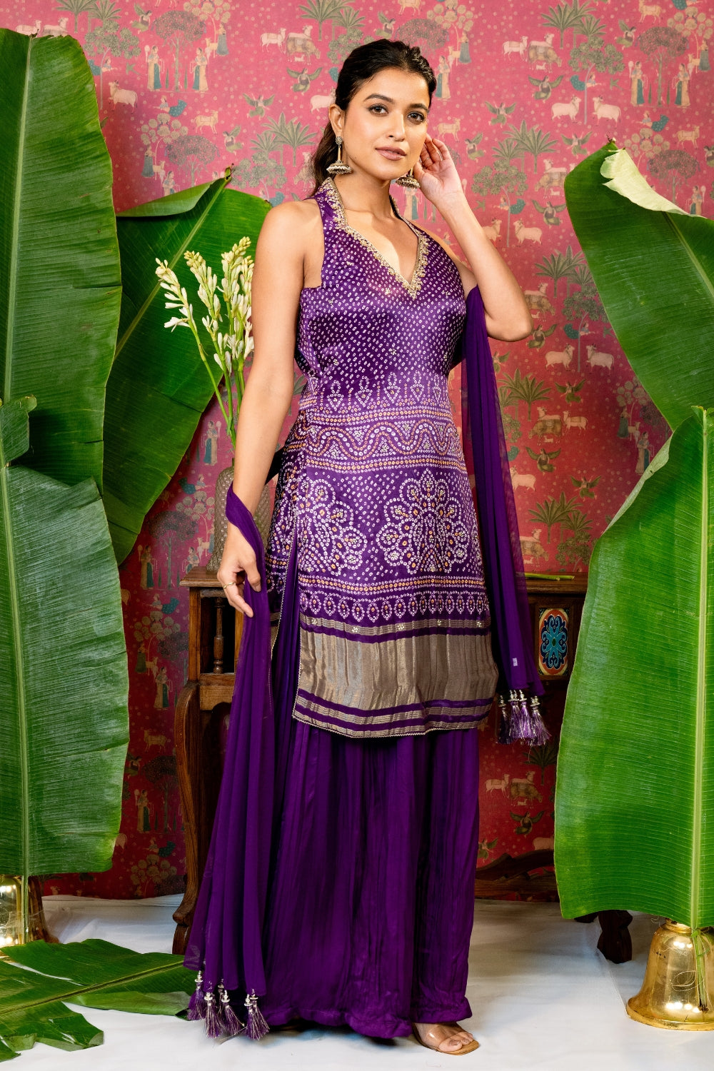 Purple Gaji Silk Suit Set with Cutdana and Stone Work