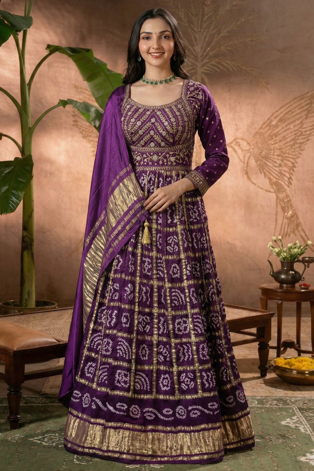 Gajji Silk Anarkali Set with Cutdana and Moti Work