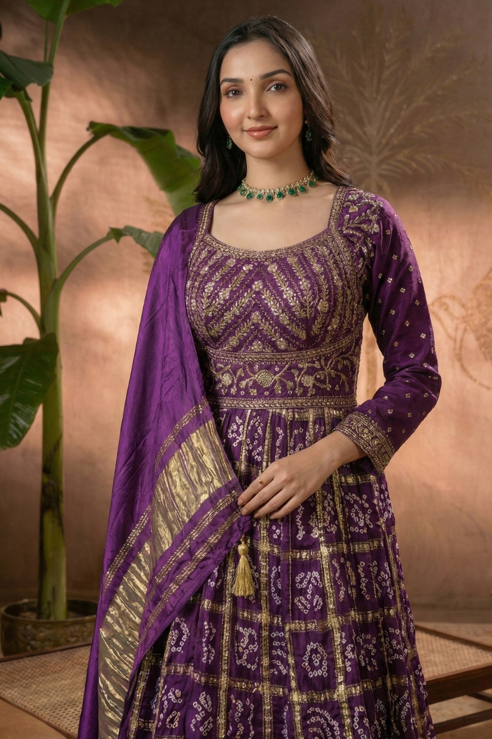 Gajji Silk Anarkali Set with Cutdana and Moti Work