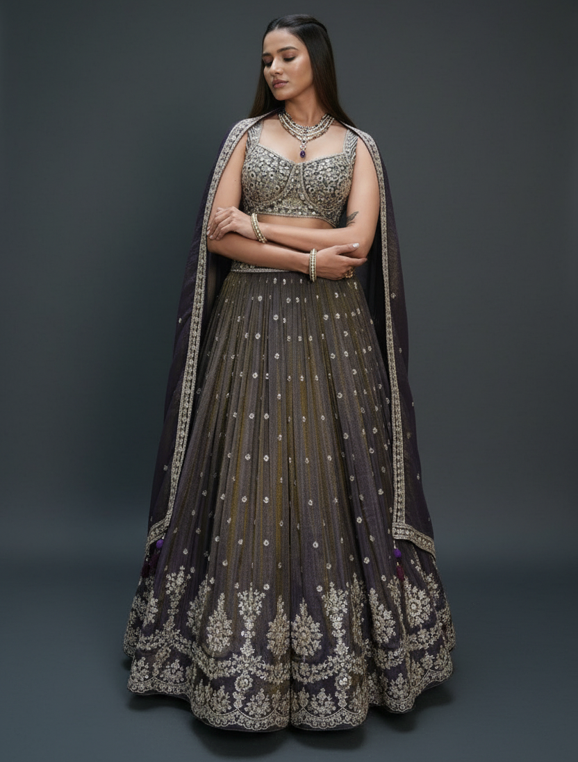 Ombre Georgette Lehenga Set with Cutdana and Sequins Work