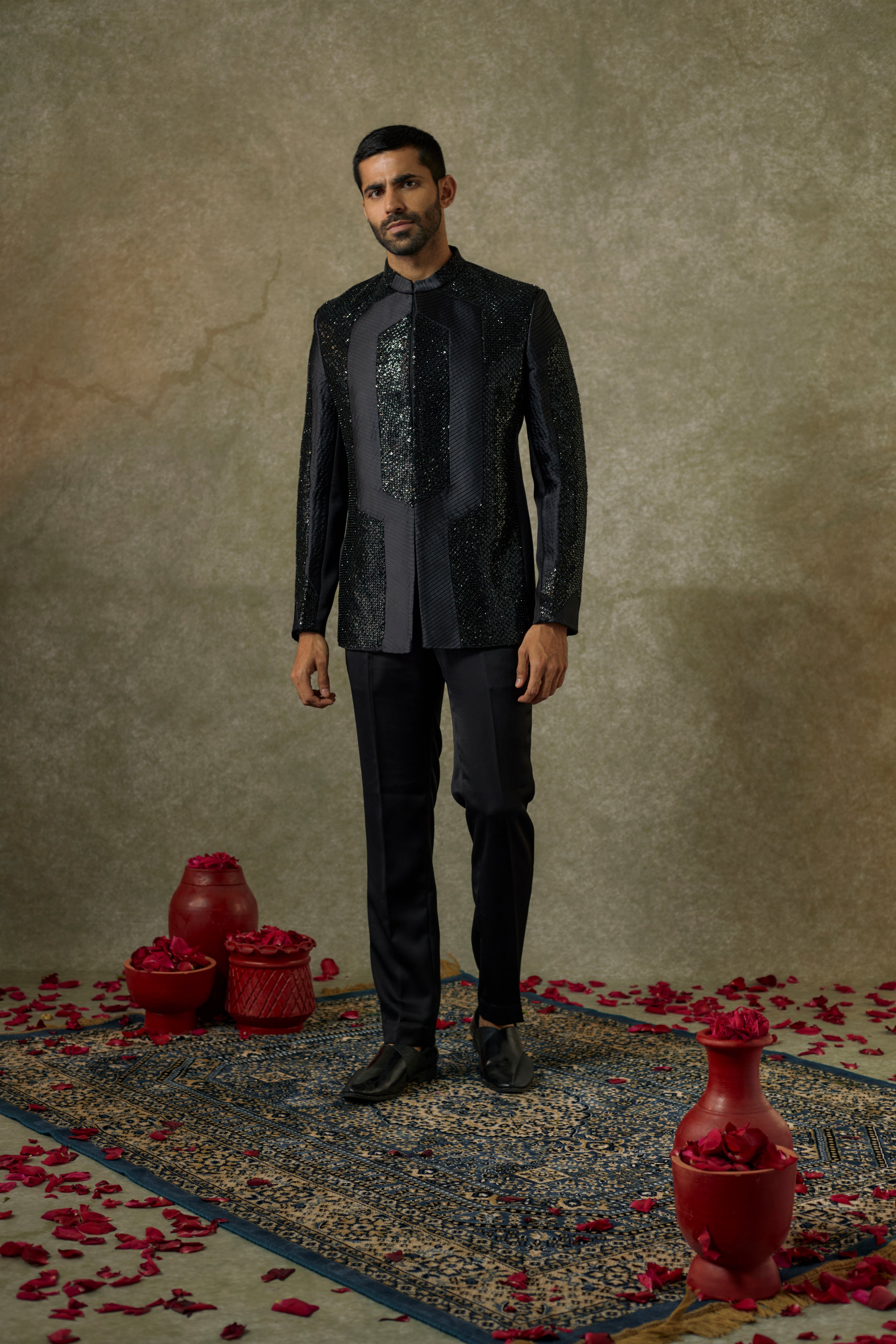Black and grey Imported Japanese Jodhpuri Set