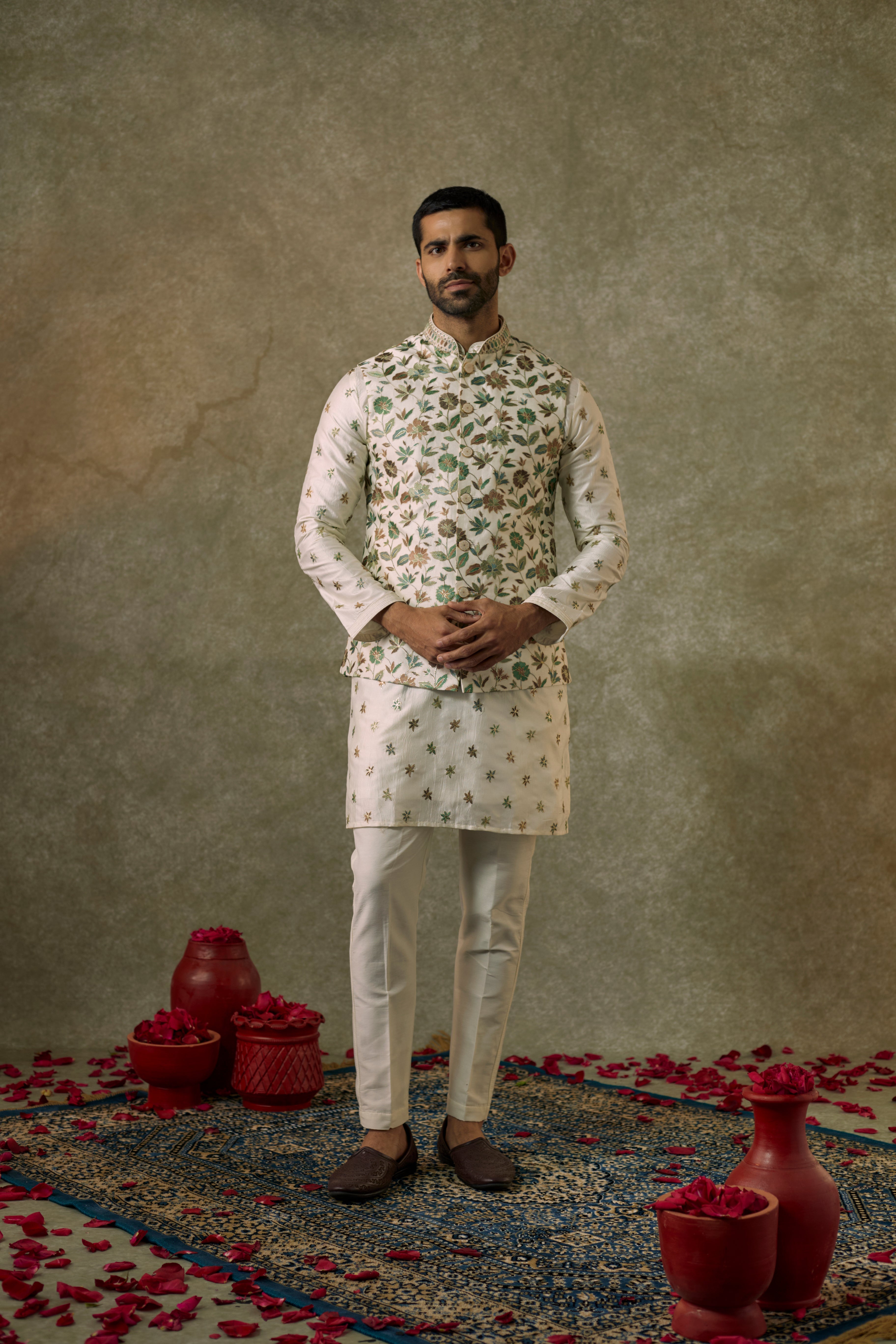 Chanderi silk resham Kurta jacket set