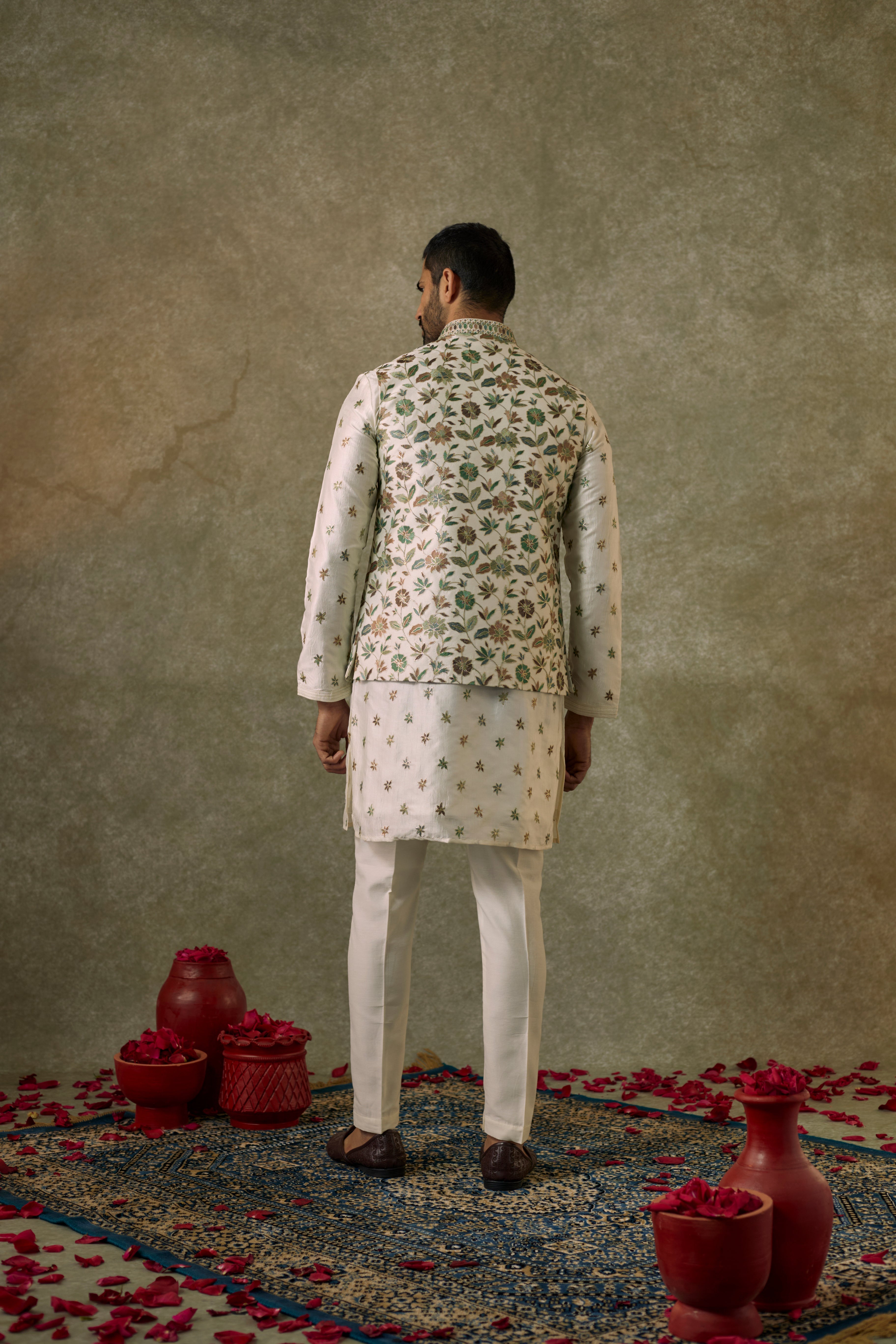 Chanderi silk resham Kurta jacket set
