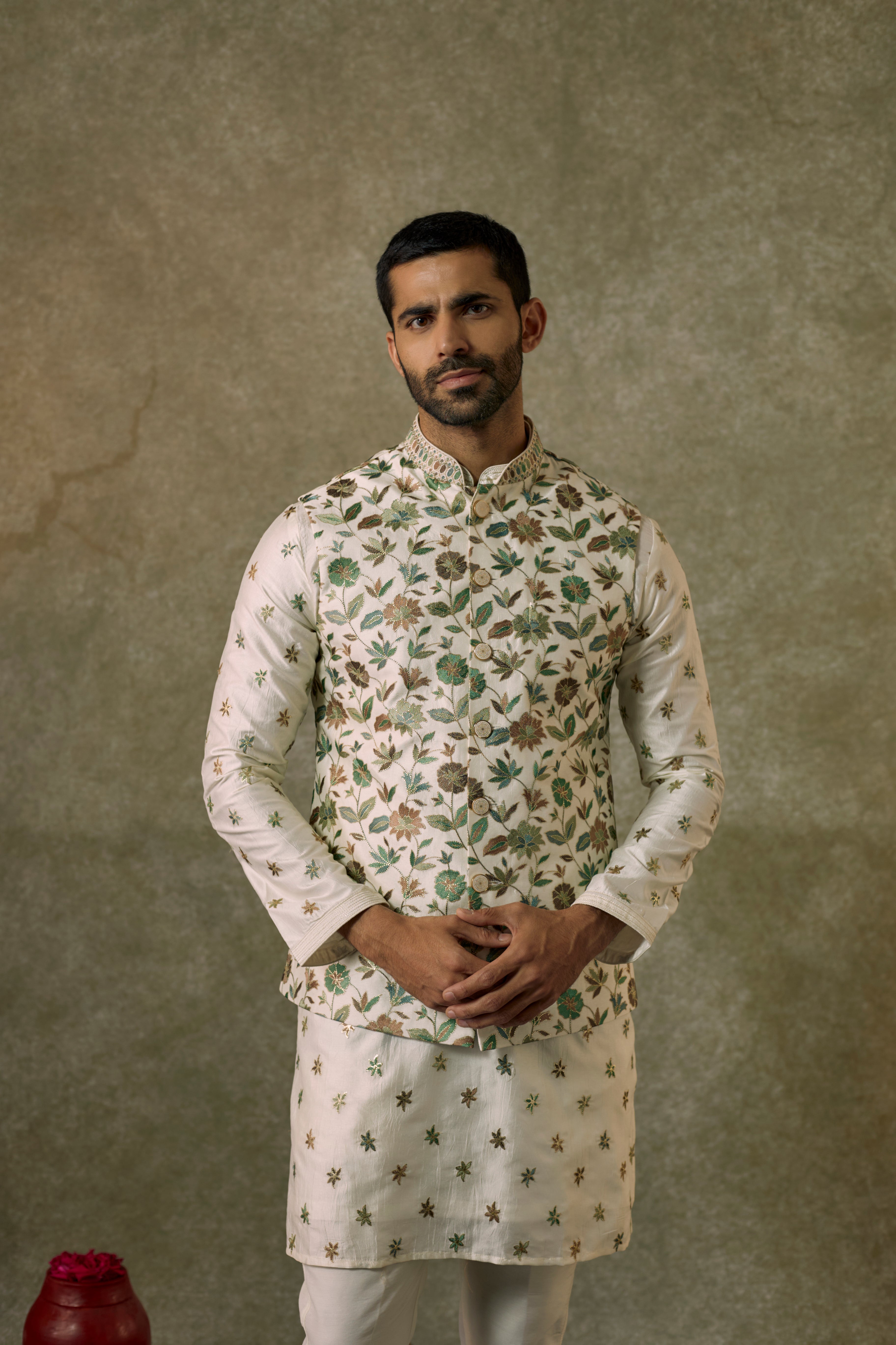 Chanderi silk resham Kurta jacket set