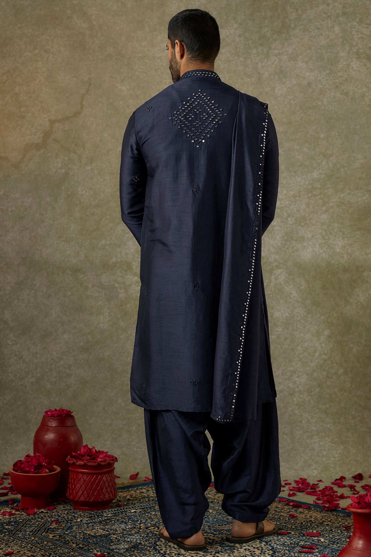 Midnight Blue Art Silk Mirror Work Kurta Set