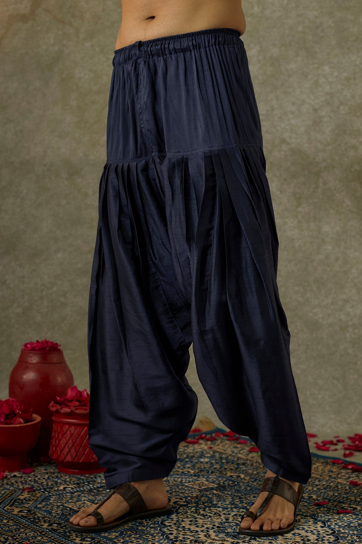 Midnight Blue Art Silk Mirror Work Kurta Set