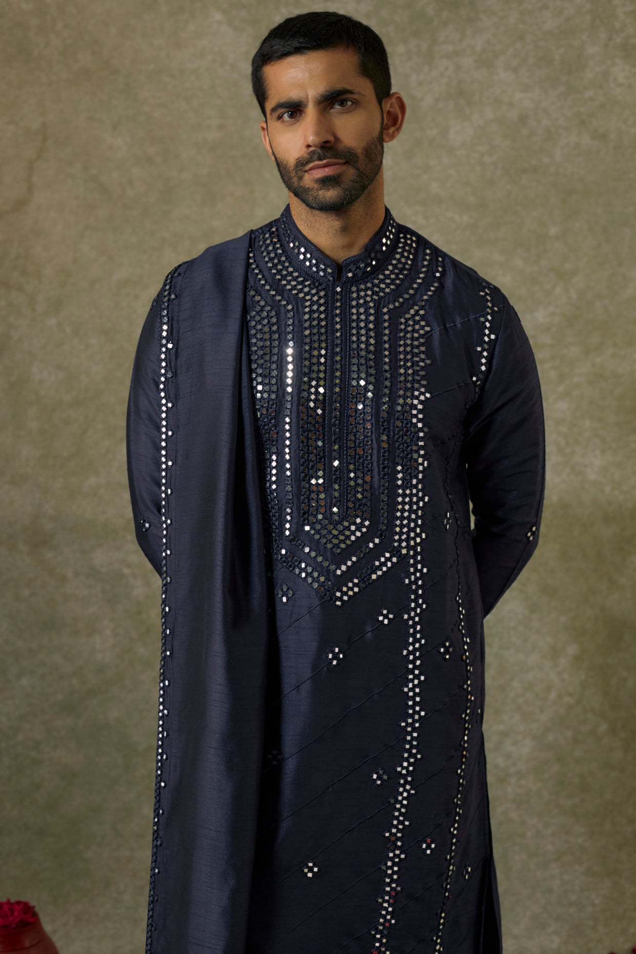 Midnight Blue Art Silk Mirror Work Kurta Set
