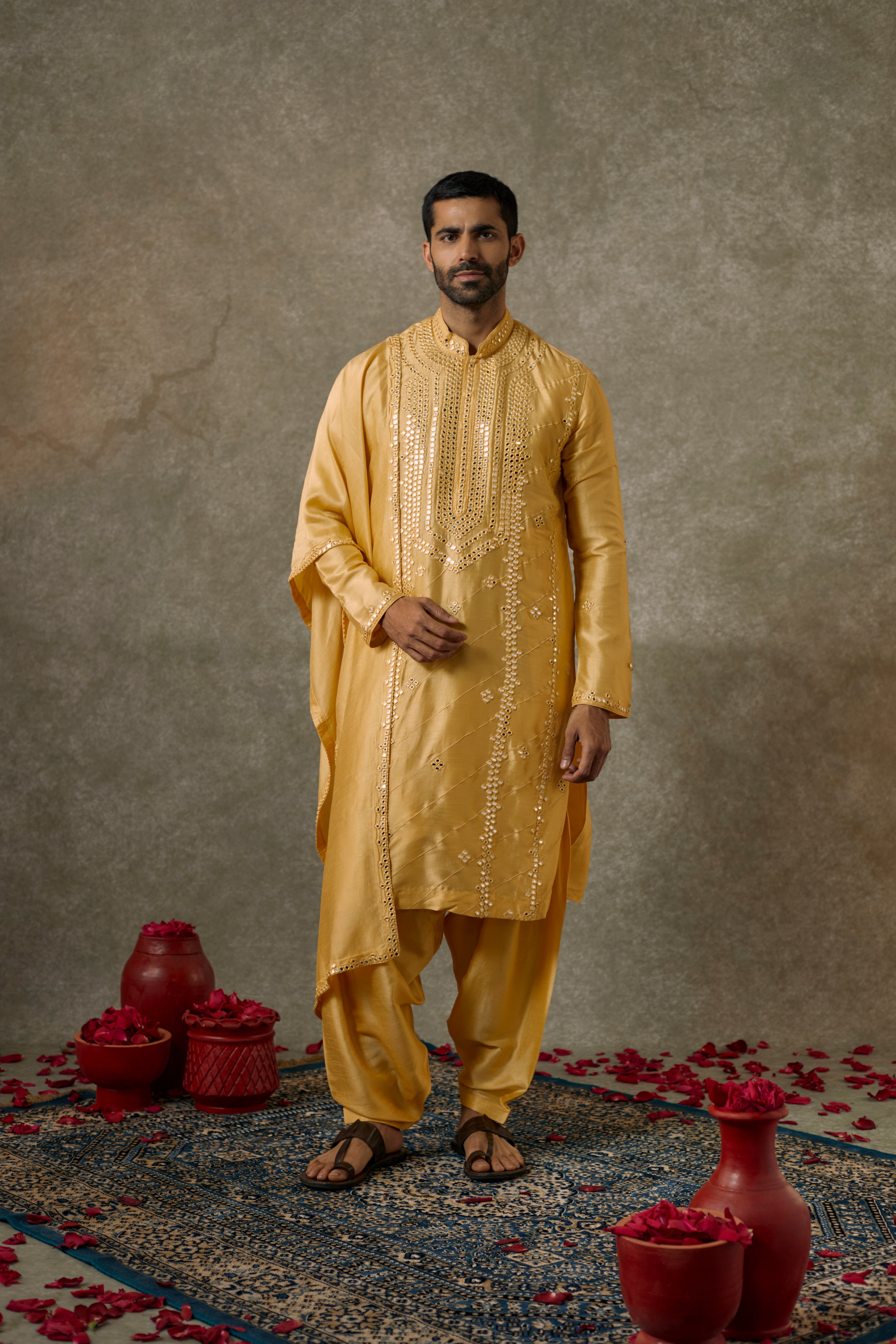 Art silk mirror embroidered patiala suit set