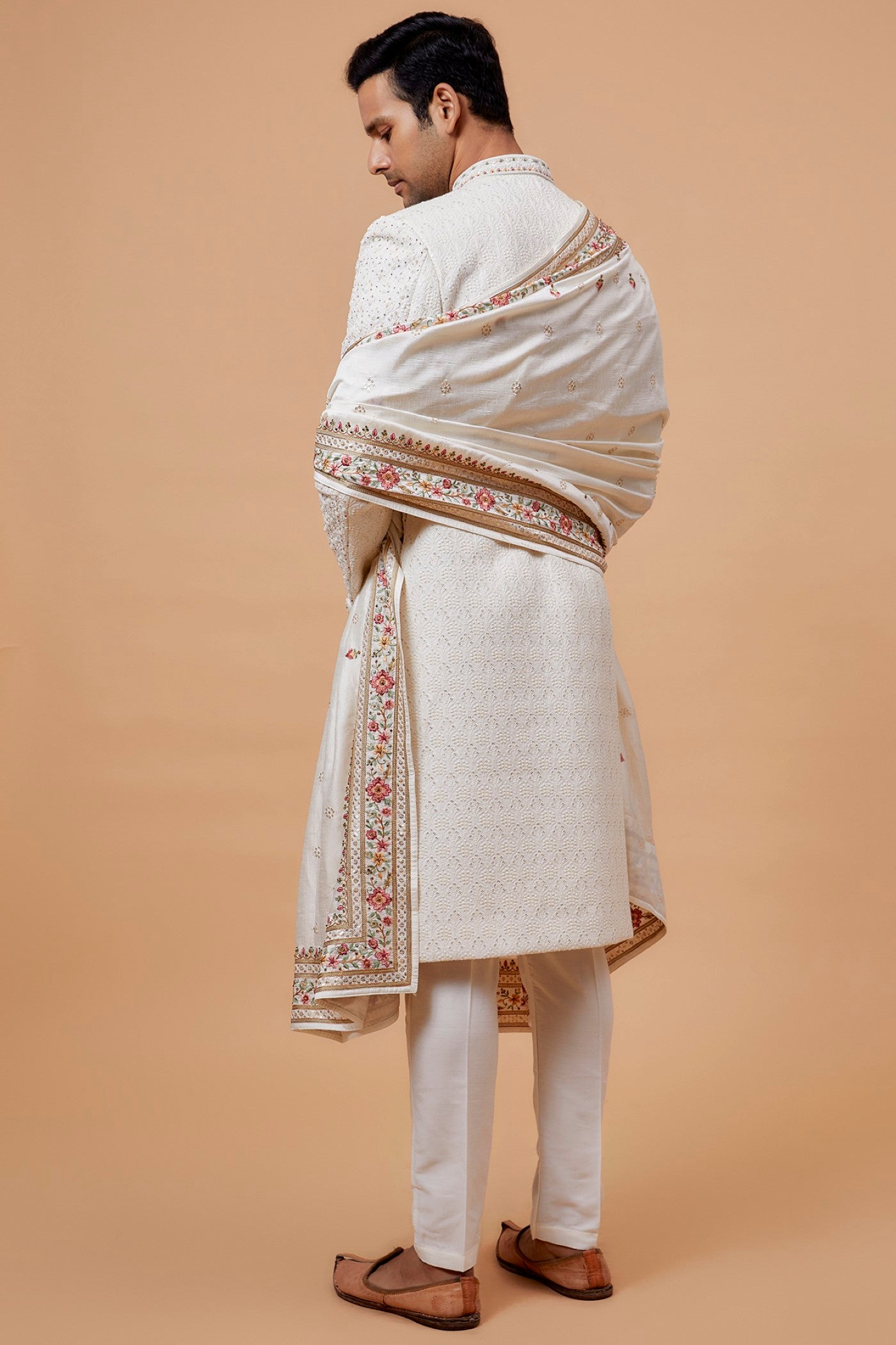 Off-White Lucknowi Embroidered Sherwani Set
