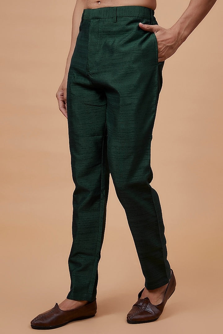 Green Silk Embroidered Indo-Western Set