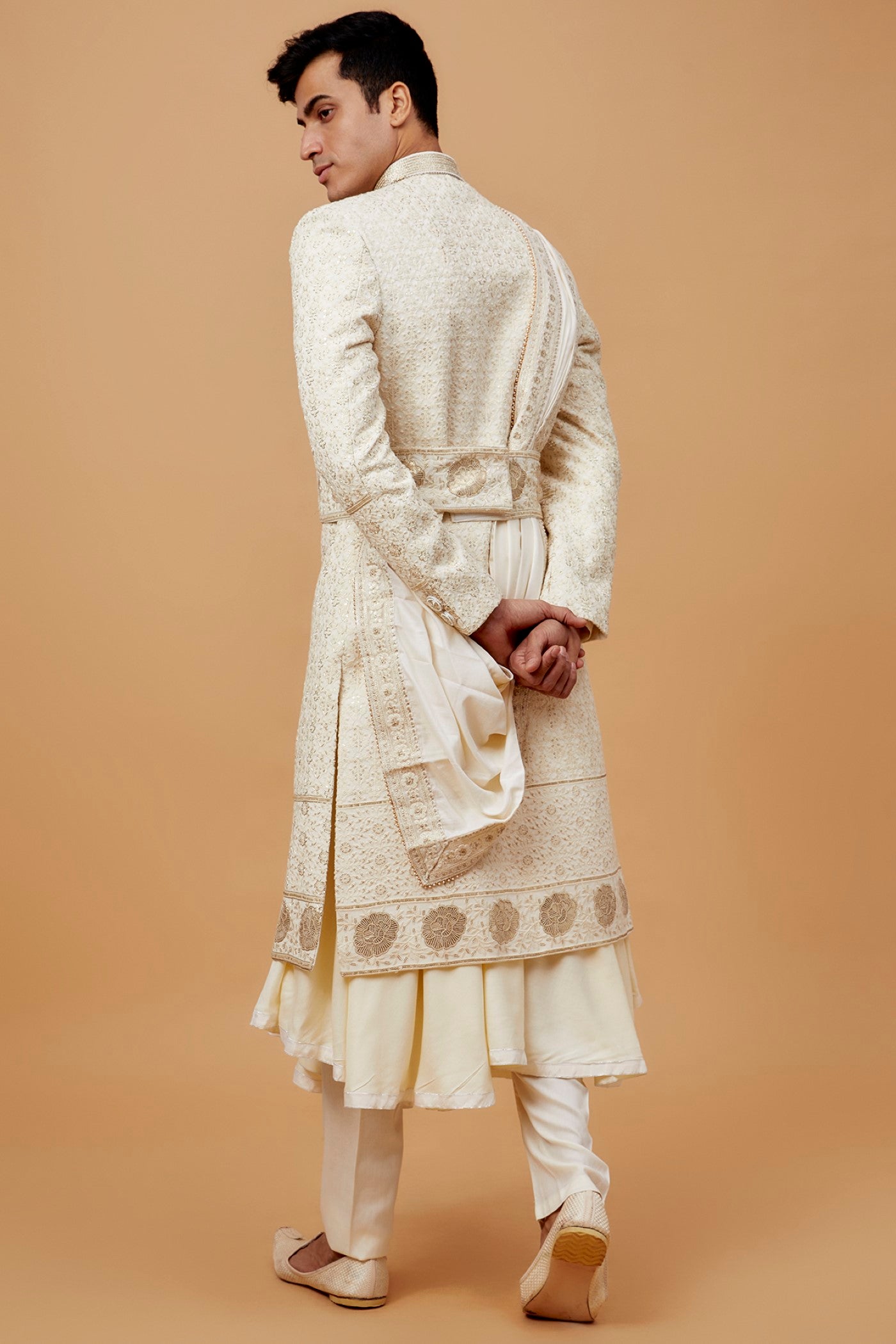 Off-White Lucknowi Embroidered Sherwani Set