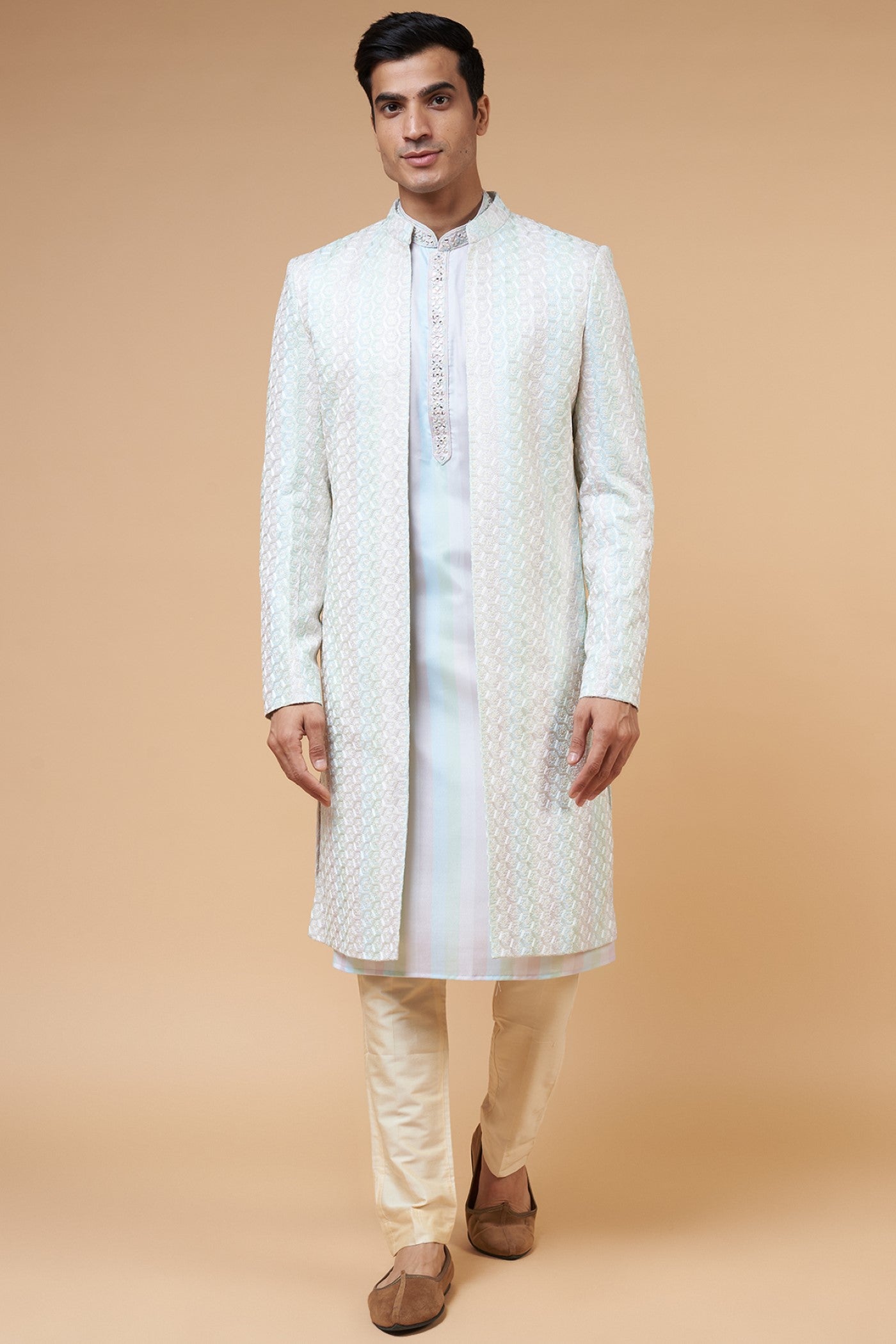 Pista Silk Chikankari Embroidery Indo-Western Set