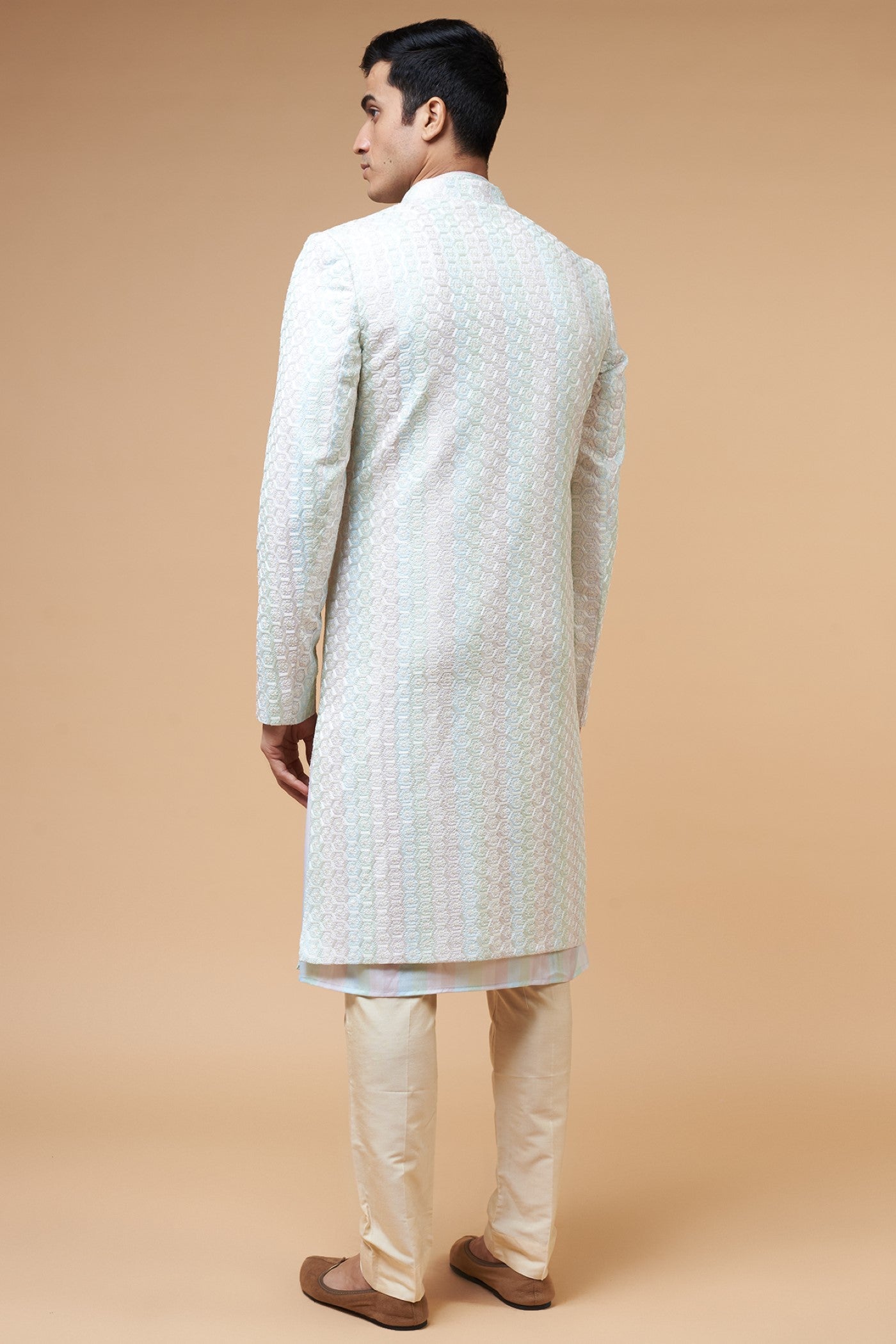 Pista Silk Chikankari Embroidery Indo-Western Set