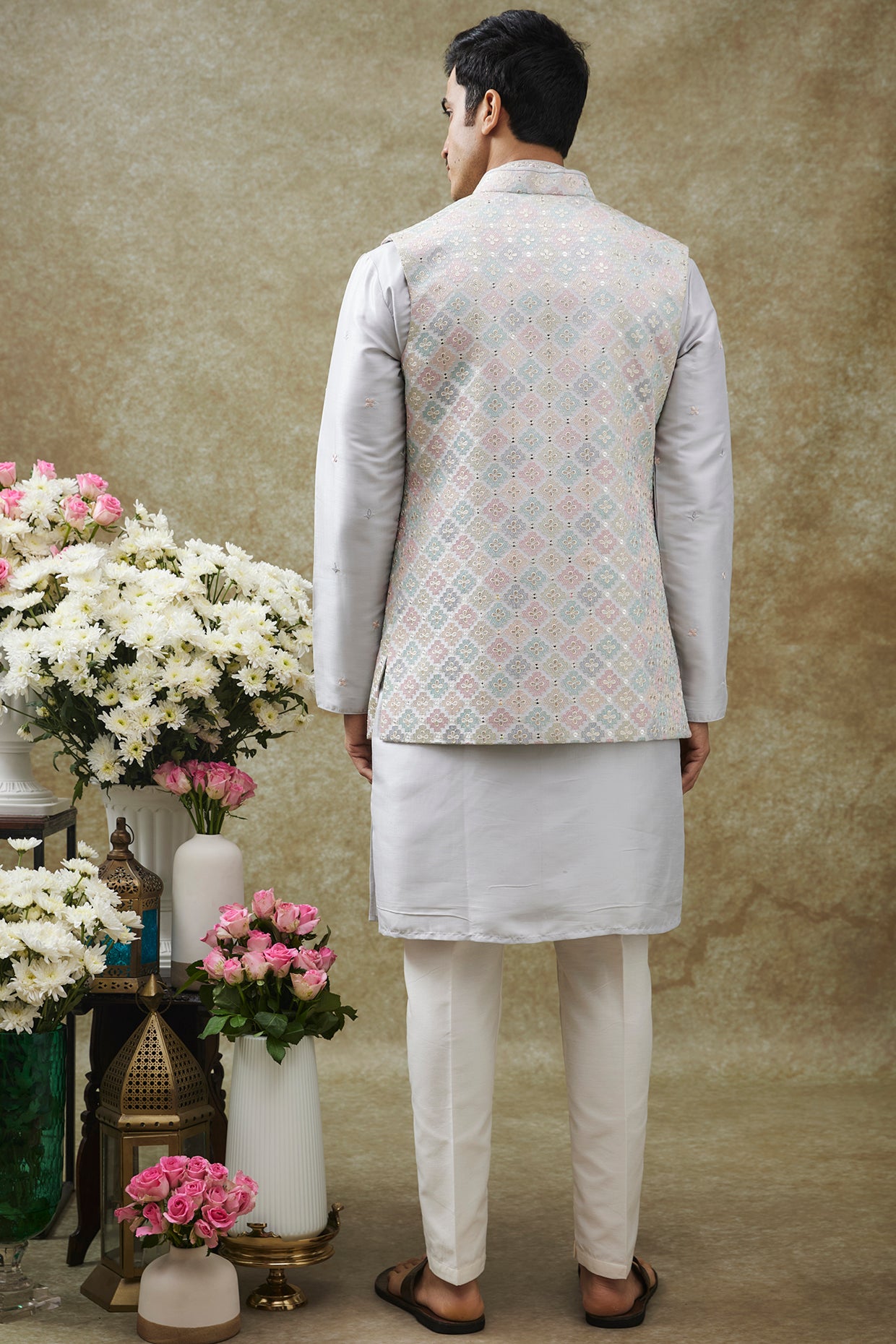 Snow White Splendid Silk Jacket Kurta Set