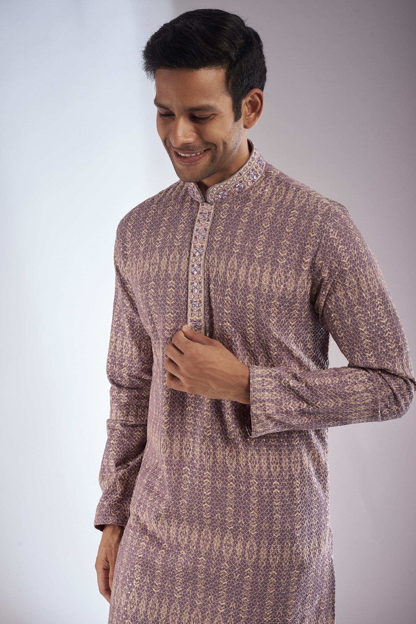 Lavender Georgette Embroidered Kurta Set