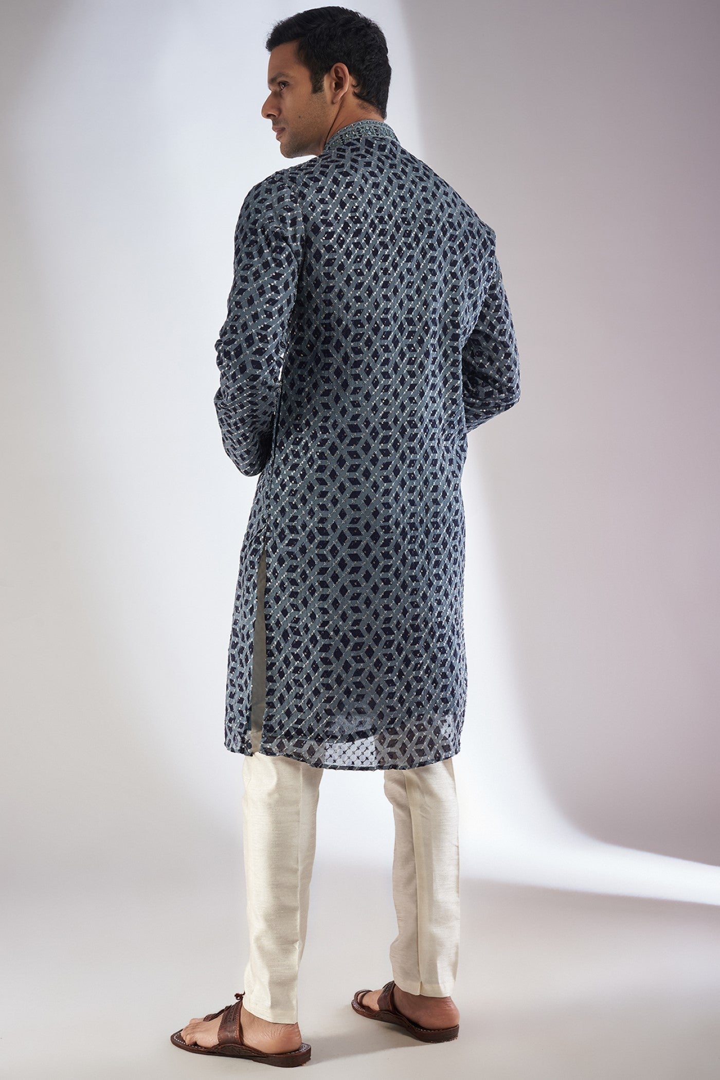 Grey Georgette Printed & Embroidered Kurta Set