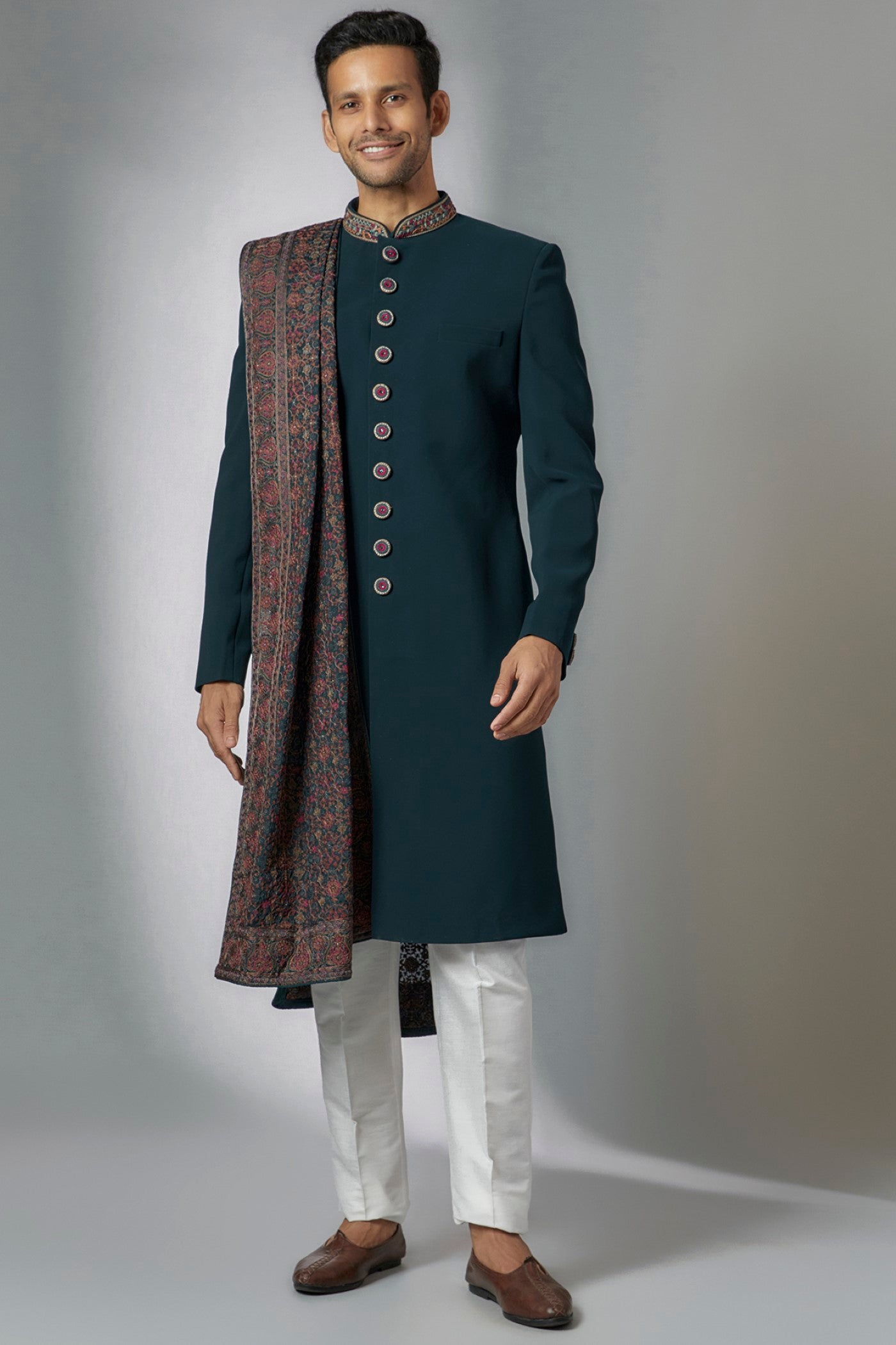 Blue Suiting Sherwani Set