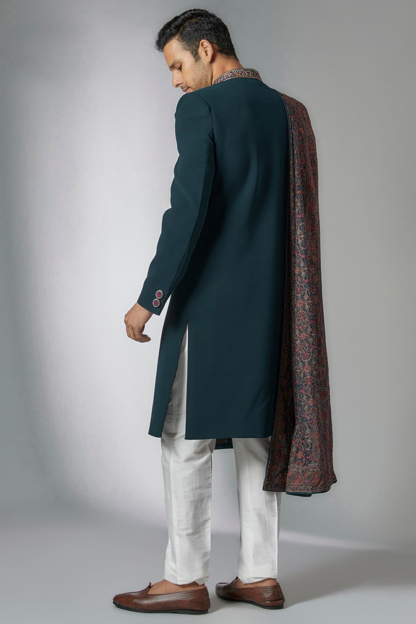 Blue Suiting Sherwani Set
