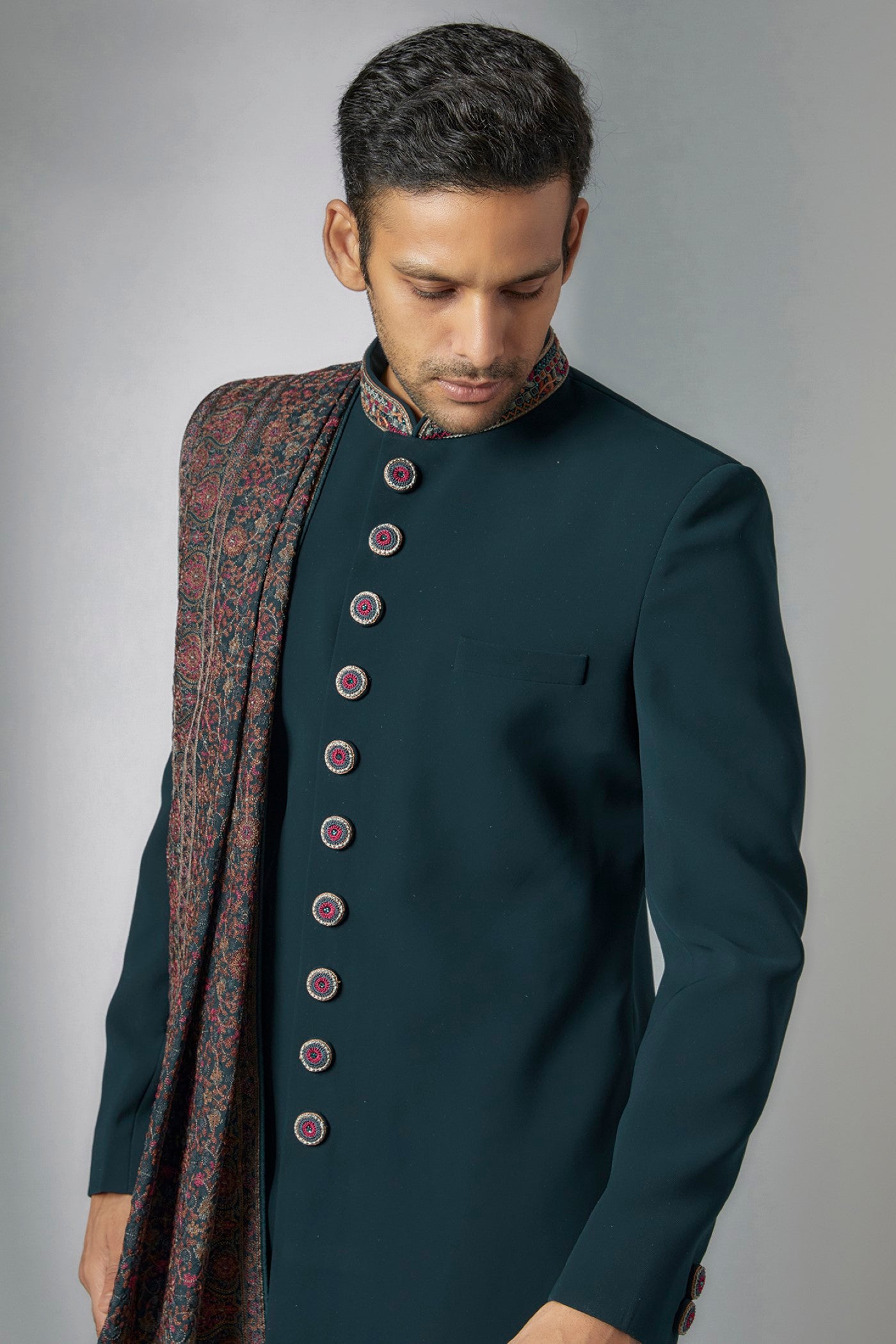 Blue Suiting Sherwani Set