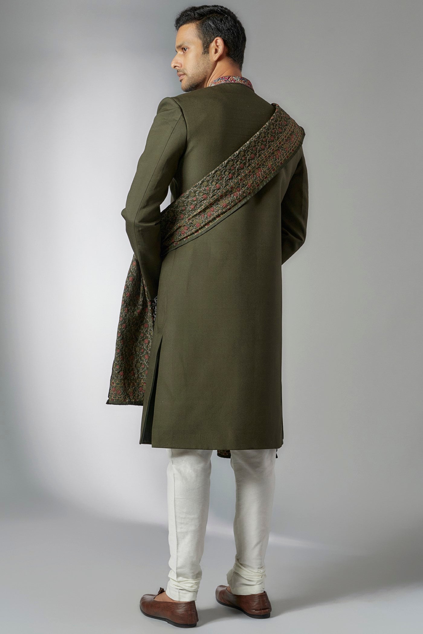 Green Suiting Sherwani Set