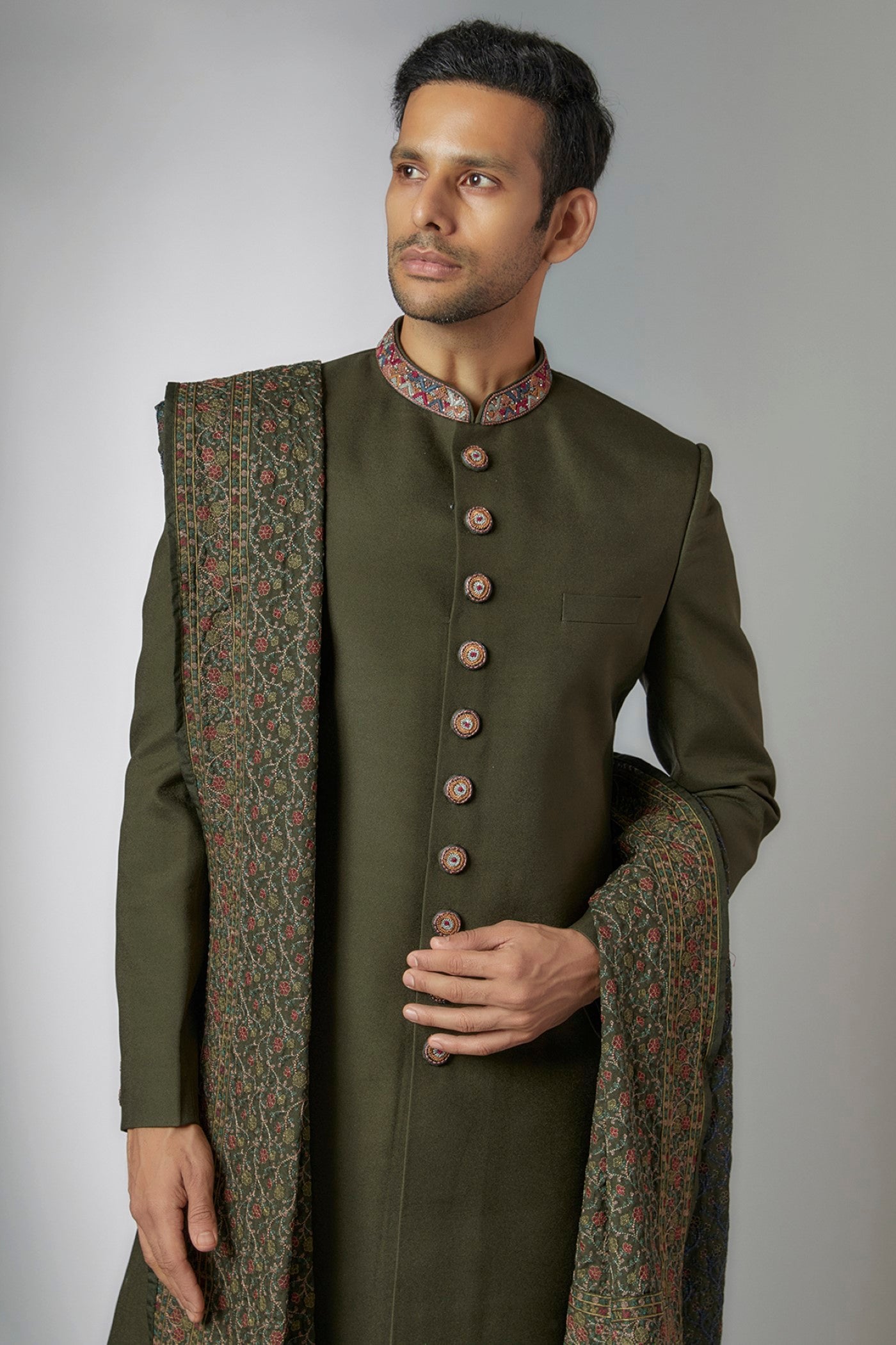 Green Suiting Sherwani Set