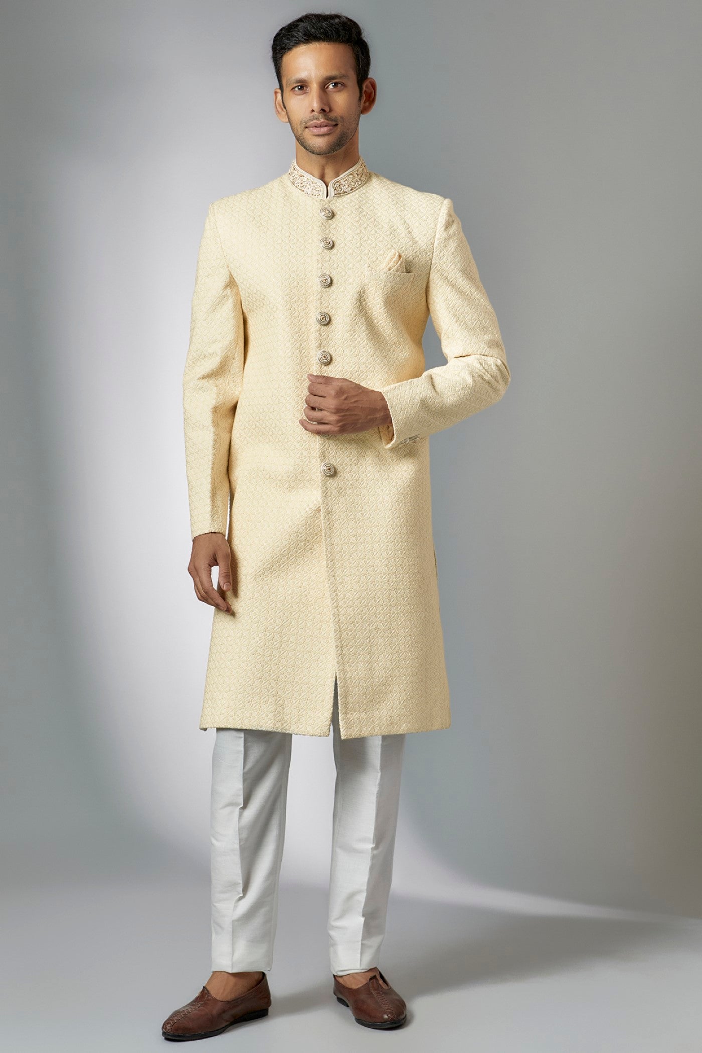 Off-White Lucknowi Embroidered Sherwani Set