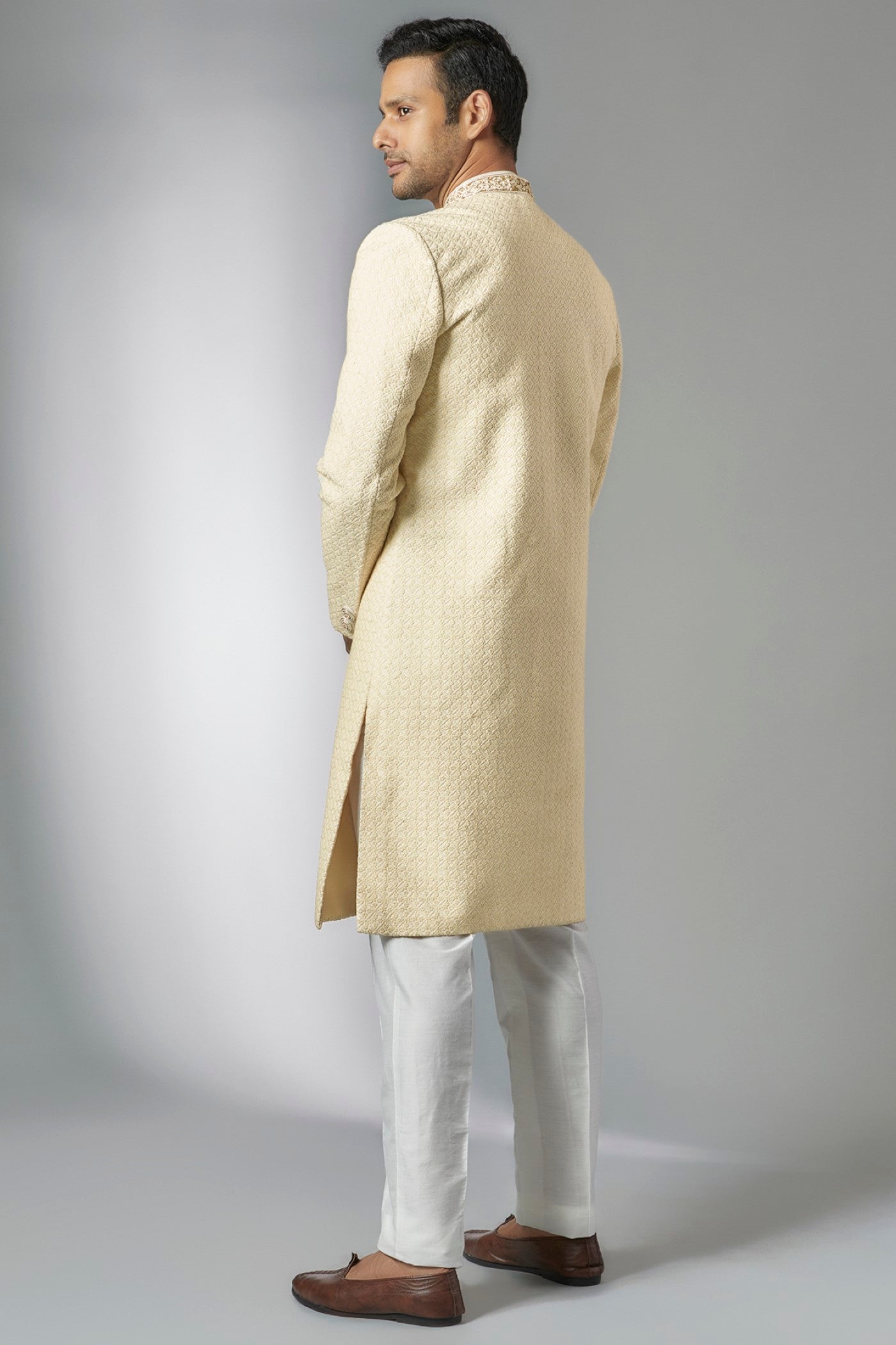 Off-White Lucknowi Embroidered Sherwani Set
