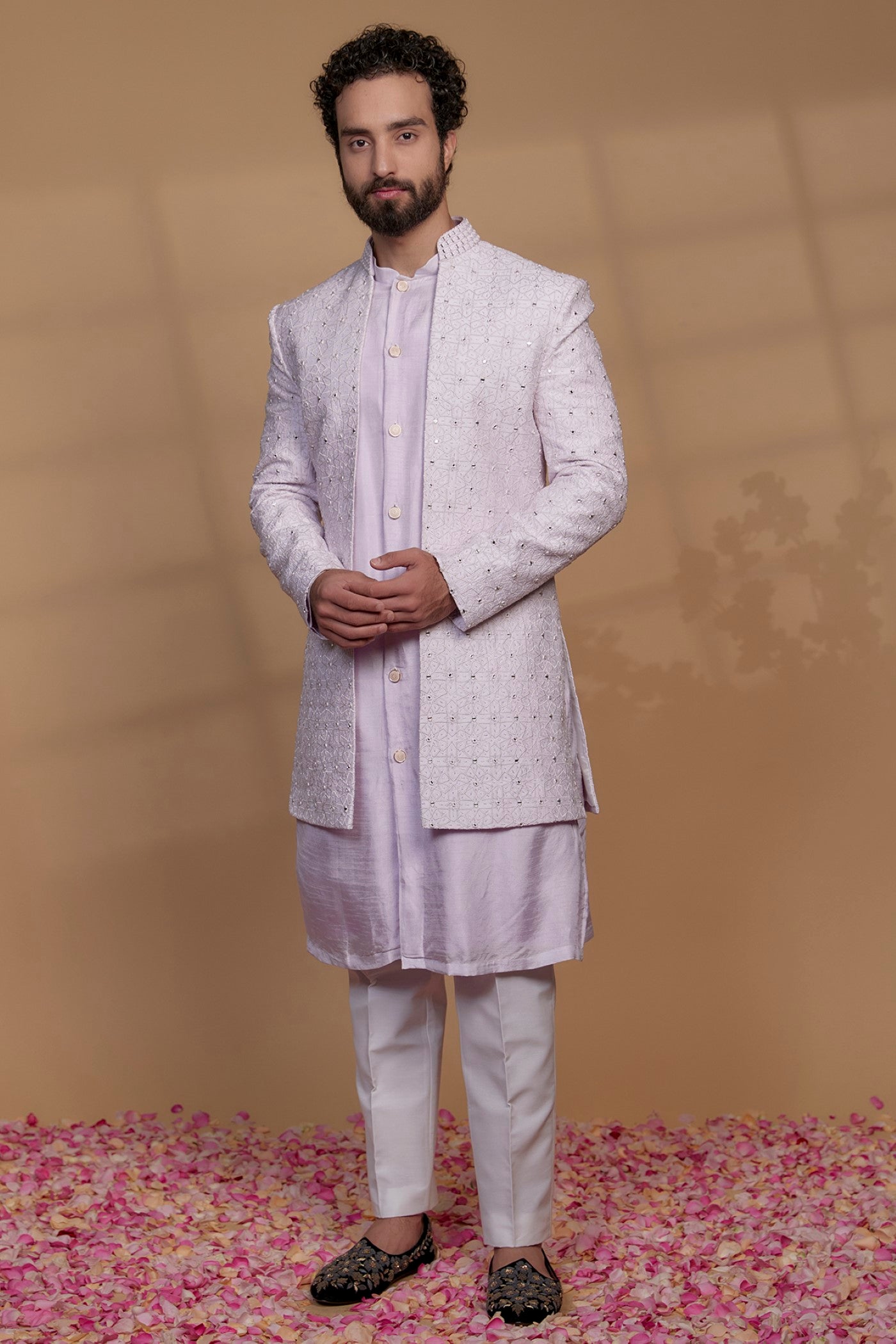 Raw Silk Mirror Embroidered Indowestern Set