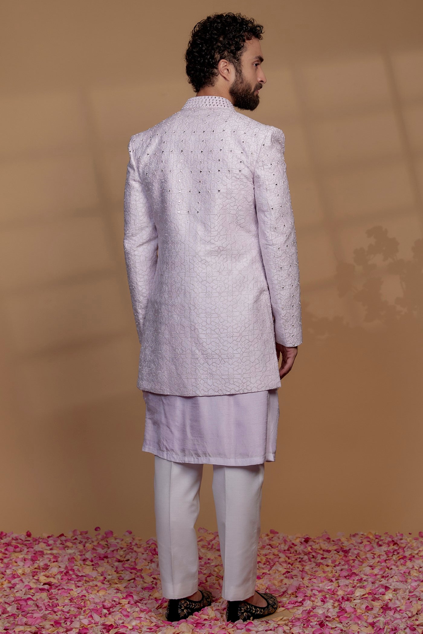 Raw Silk Mirror Embroidered Indowestern Set