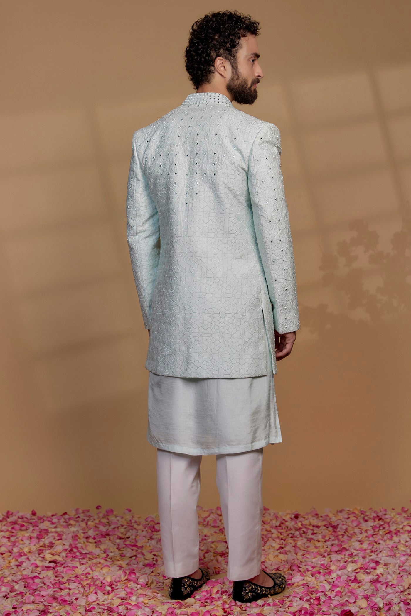 Raw Silk Mirror Embroidered Indowestern Set