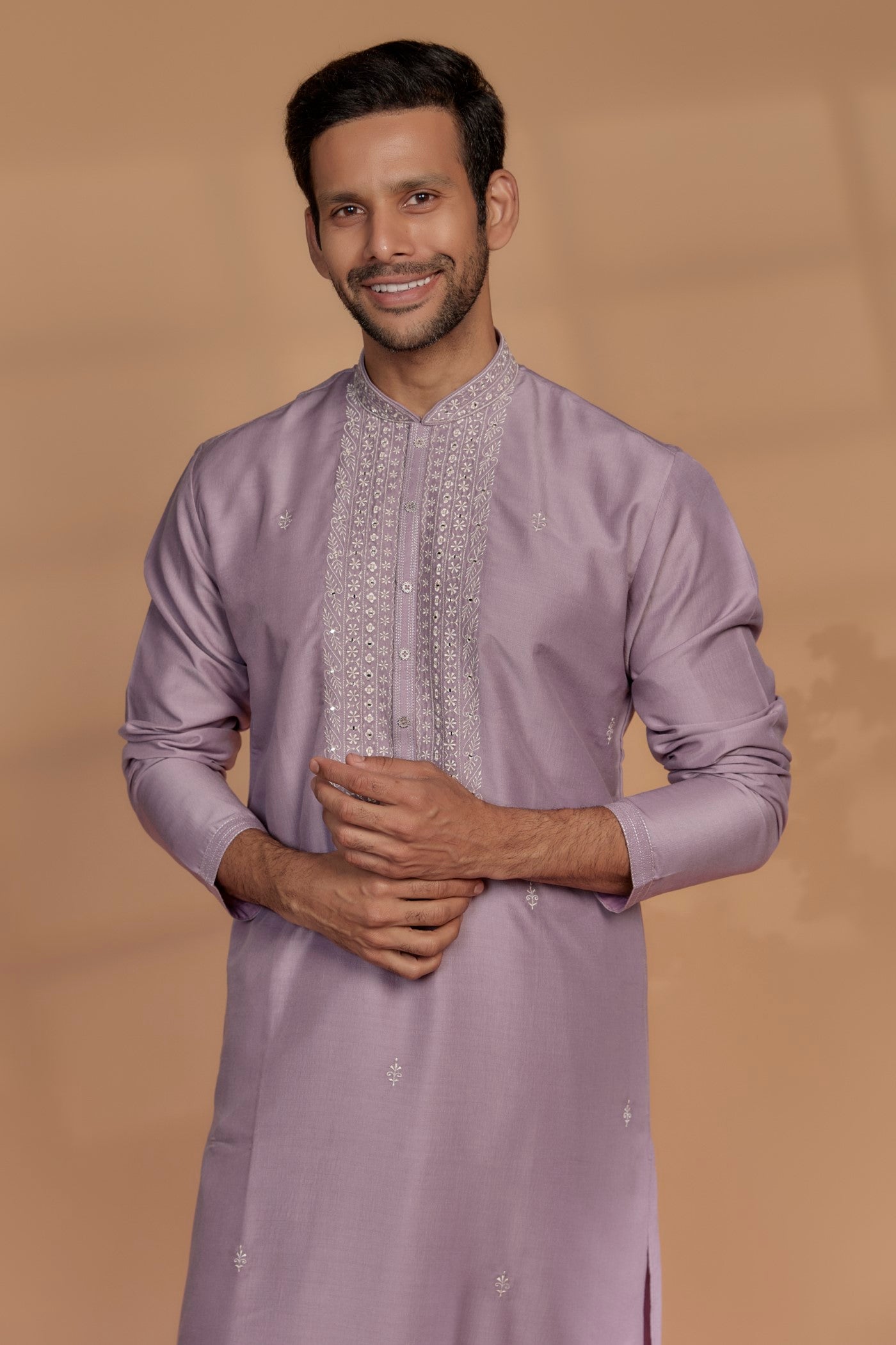 Silk Hand Embroidered Kurta Set