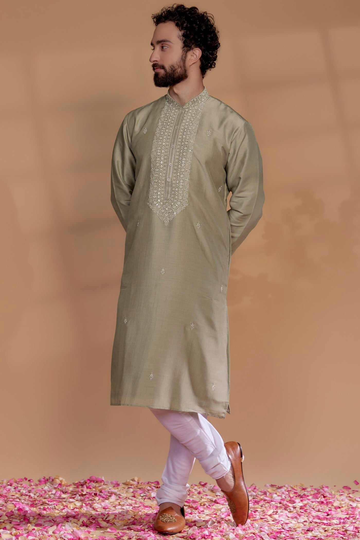 Silk Hand Embroidered Kurta Set